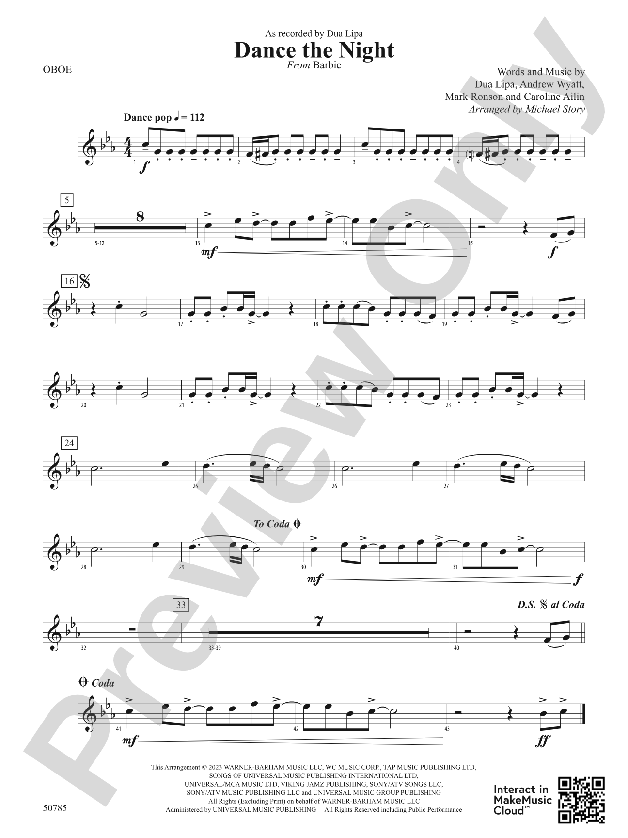 Dance the Night: Oboe