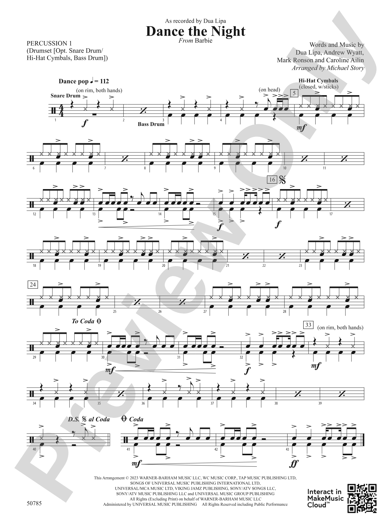 Dance the Night: 1st Percussion