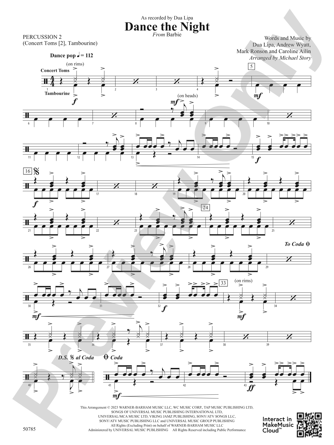 Dance the Night: 2nd Percussion