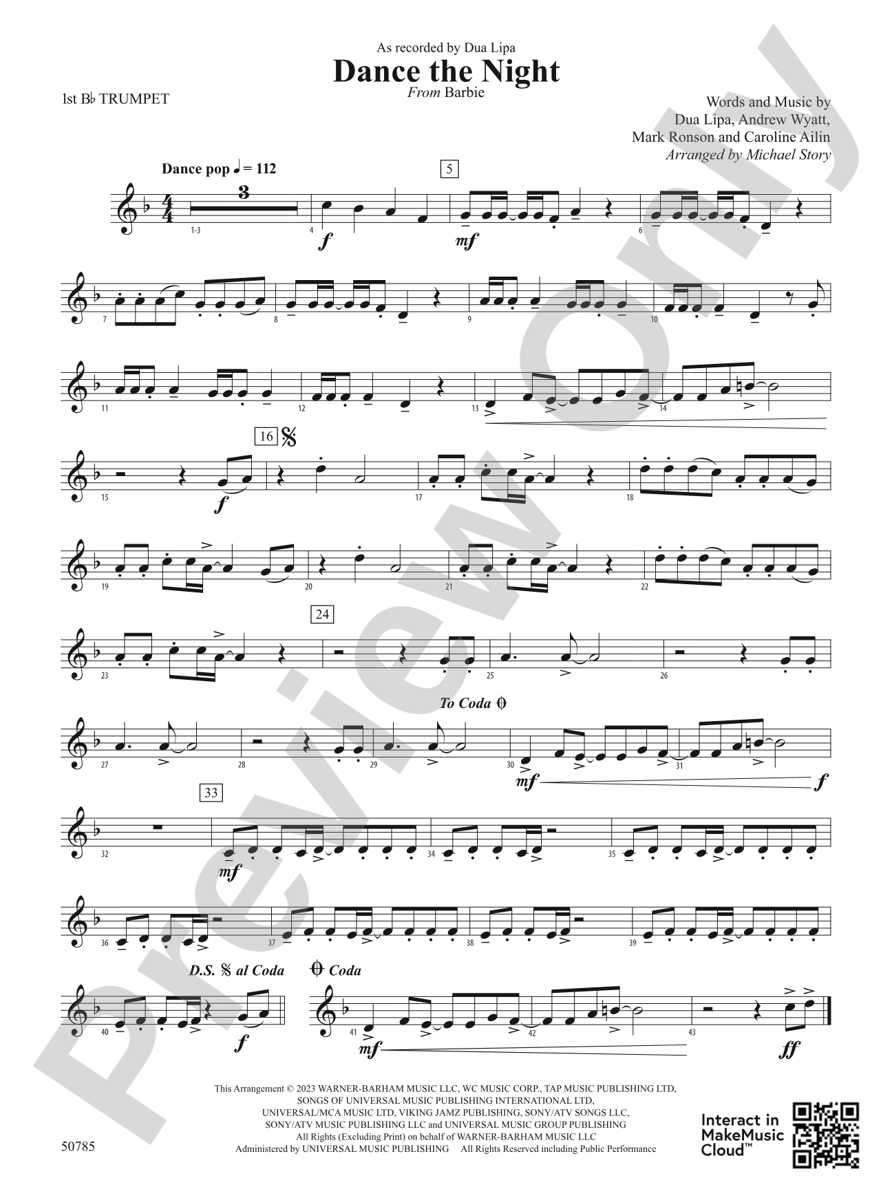 Dance the Night: 1st B-flat Trumpet