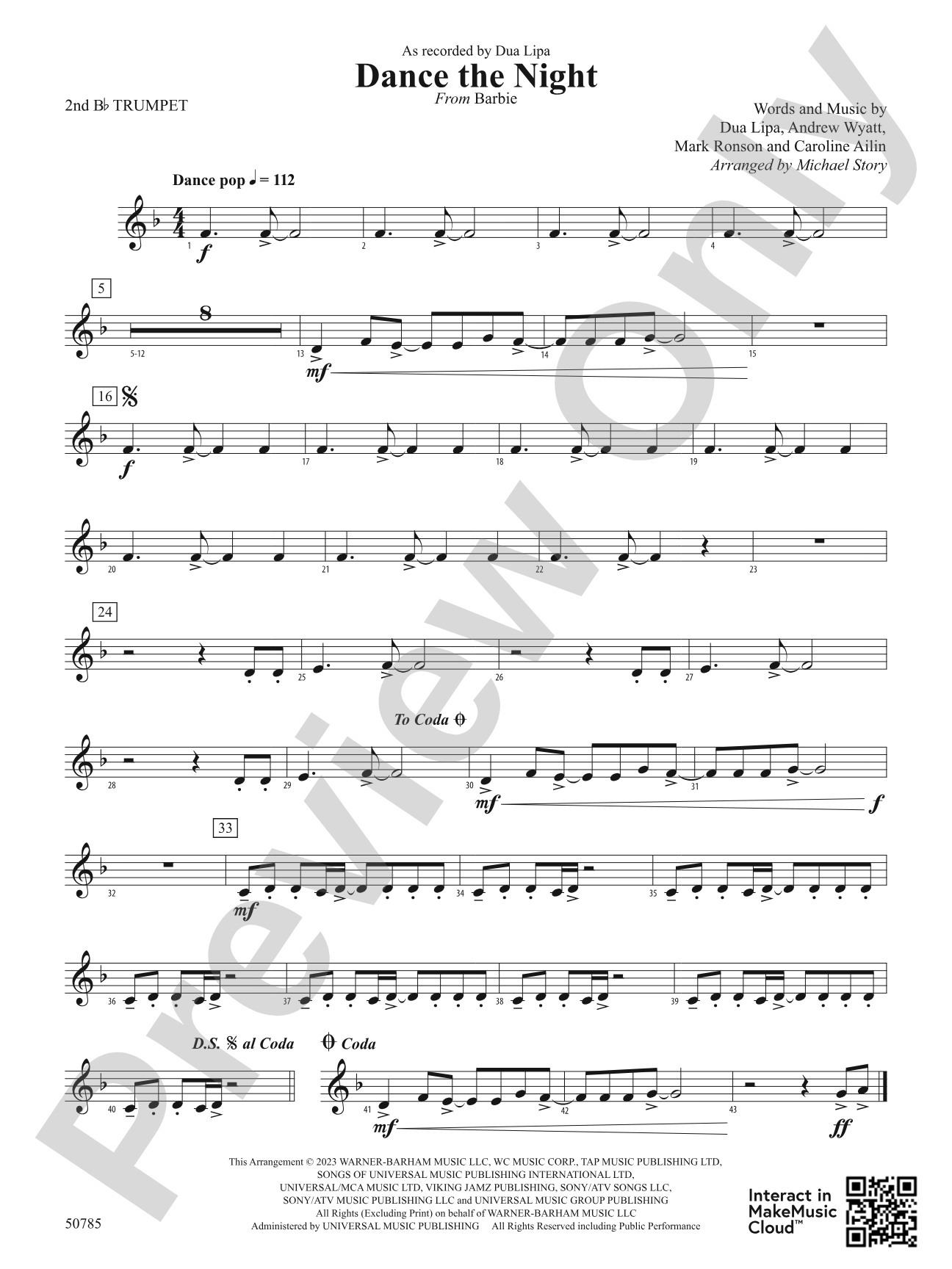 Dance the Night: 2nd B-flat Trumpet