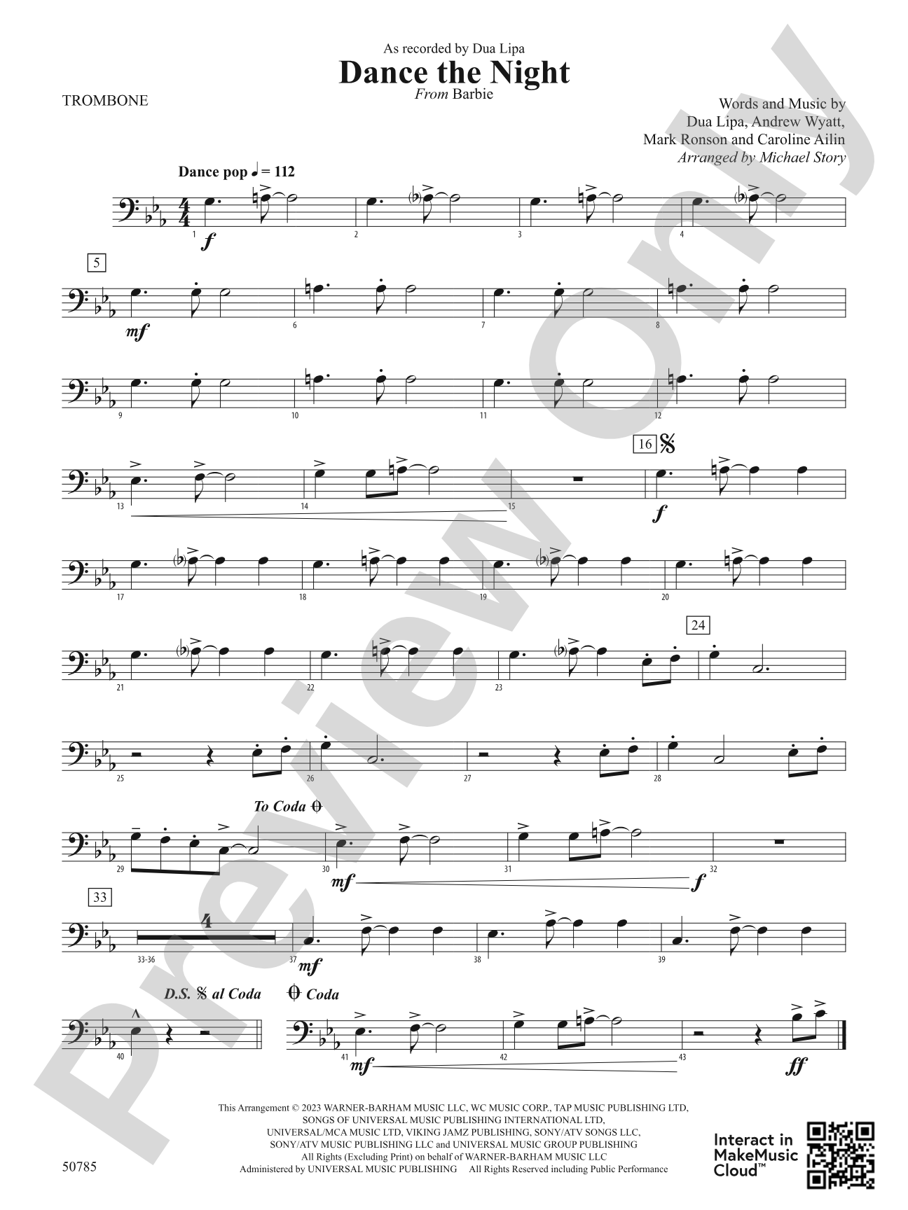 Dance the Night: 1st Trombone