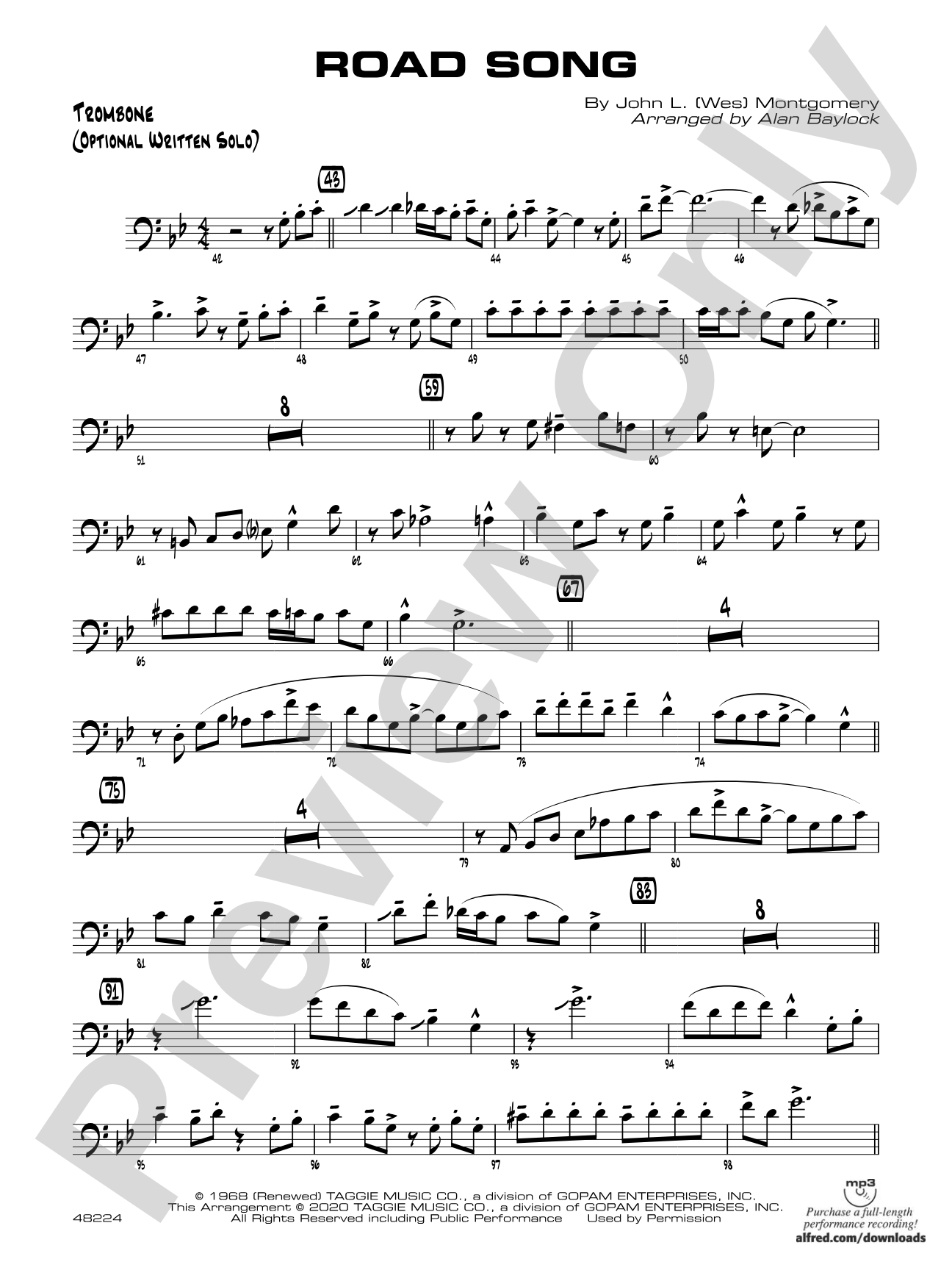 Road Song: Trombone Optional Solo