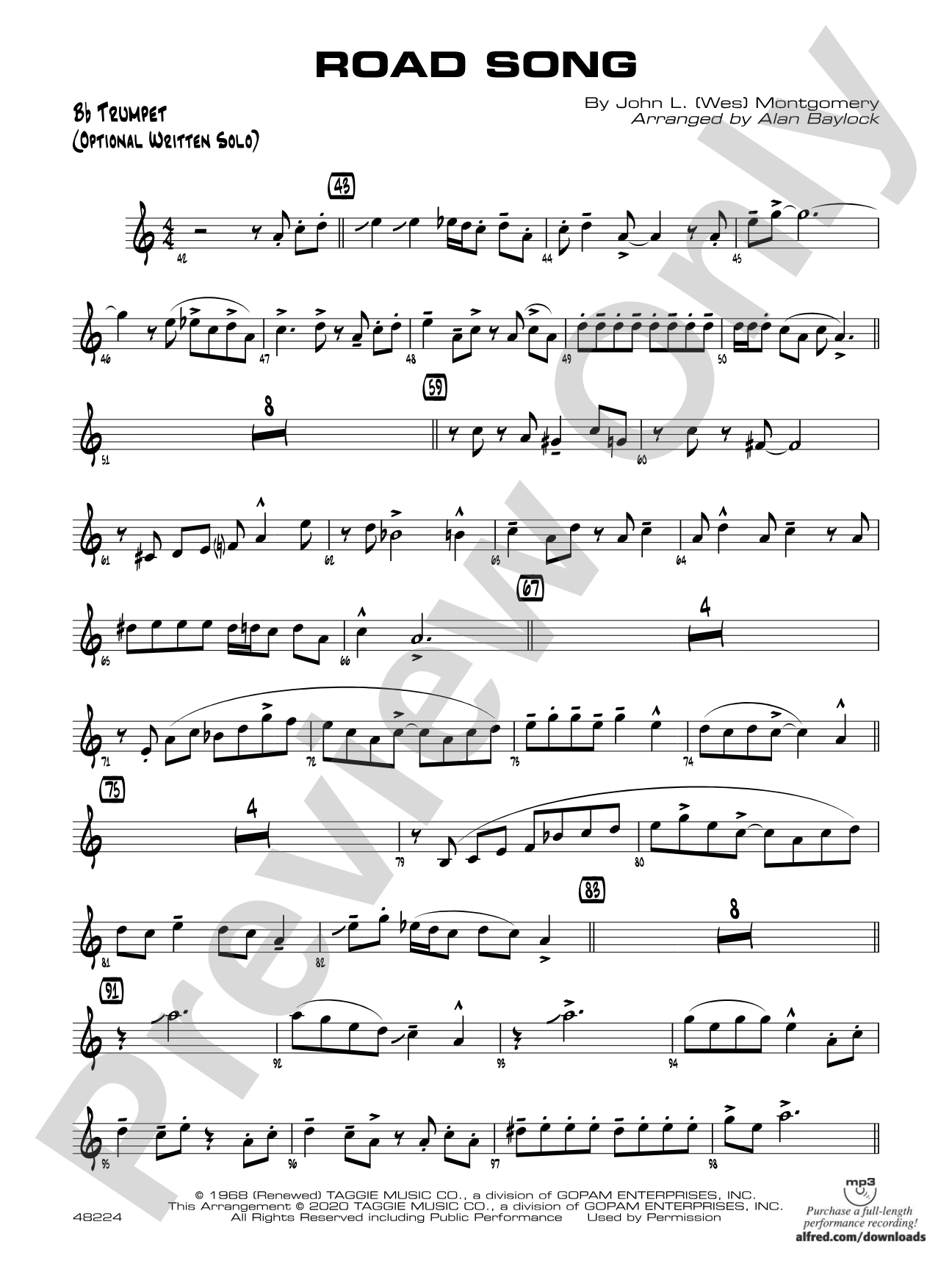 Road Song: Bb Trumpet Optional Solo