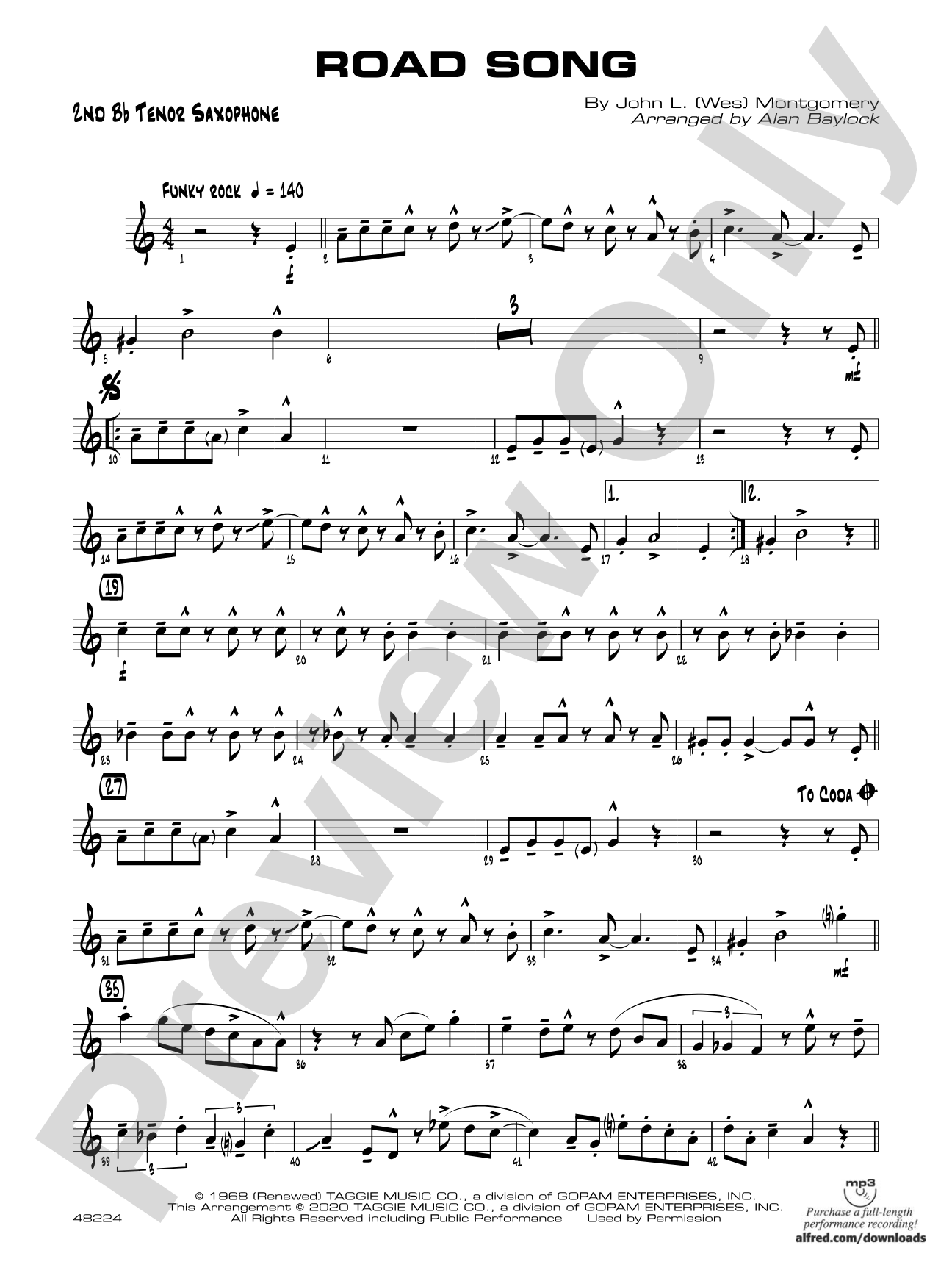 Road Song: 2nd B-flat Tenor Saxophone