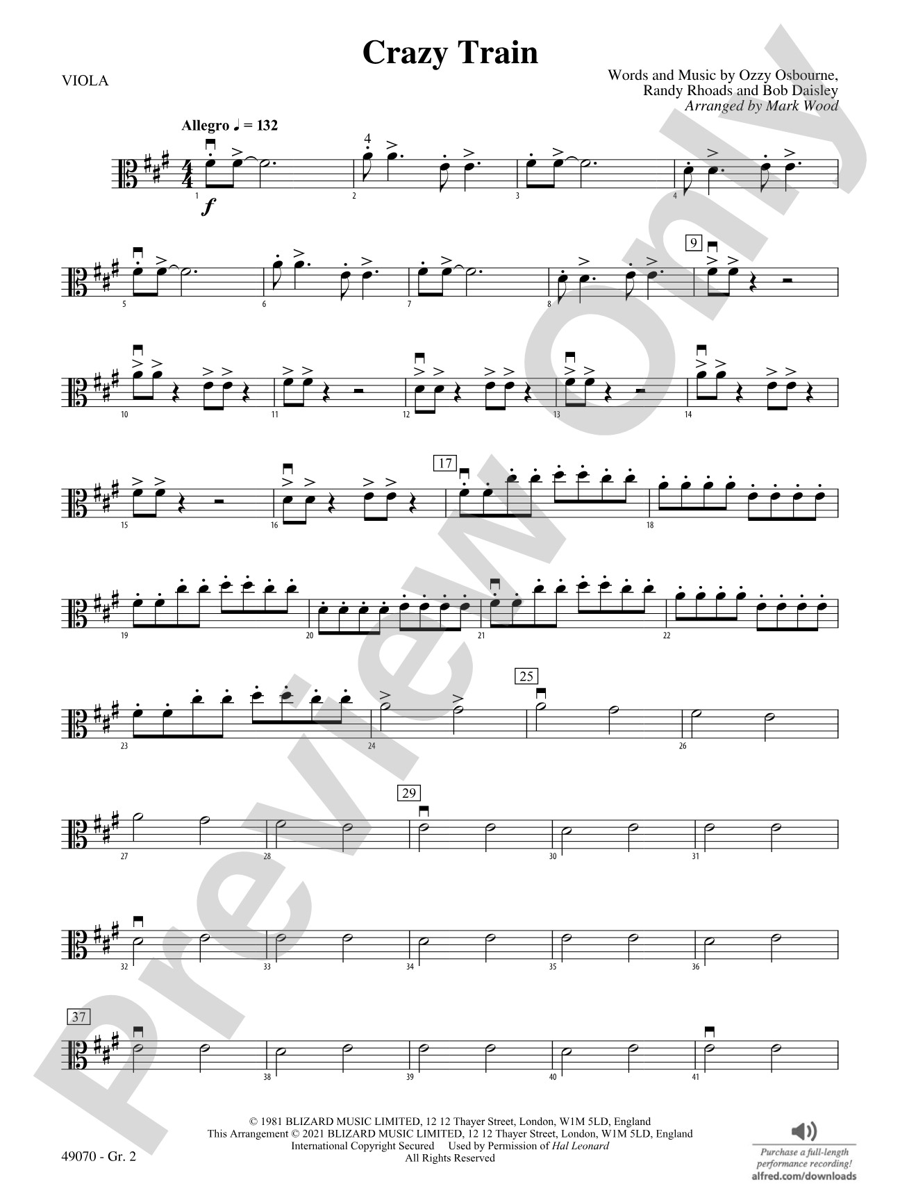 Crazy Train: Viola - Grade 2