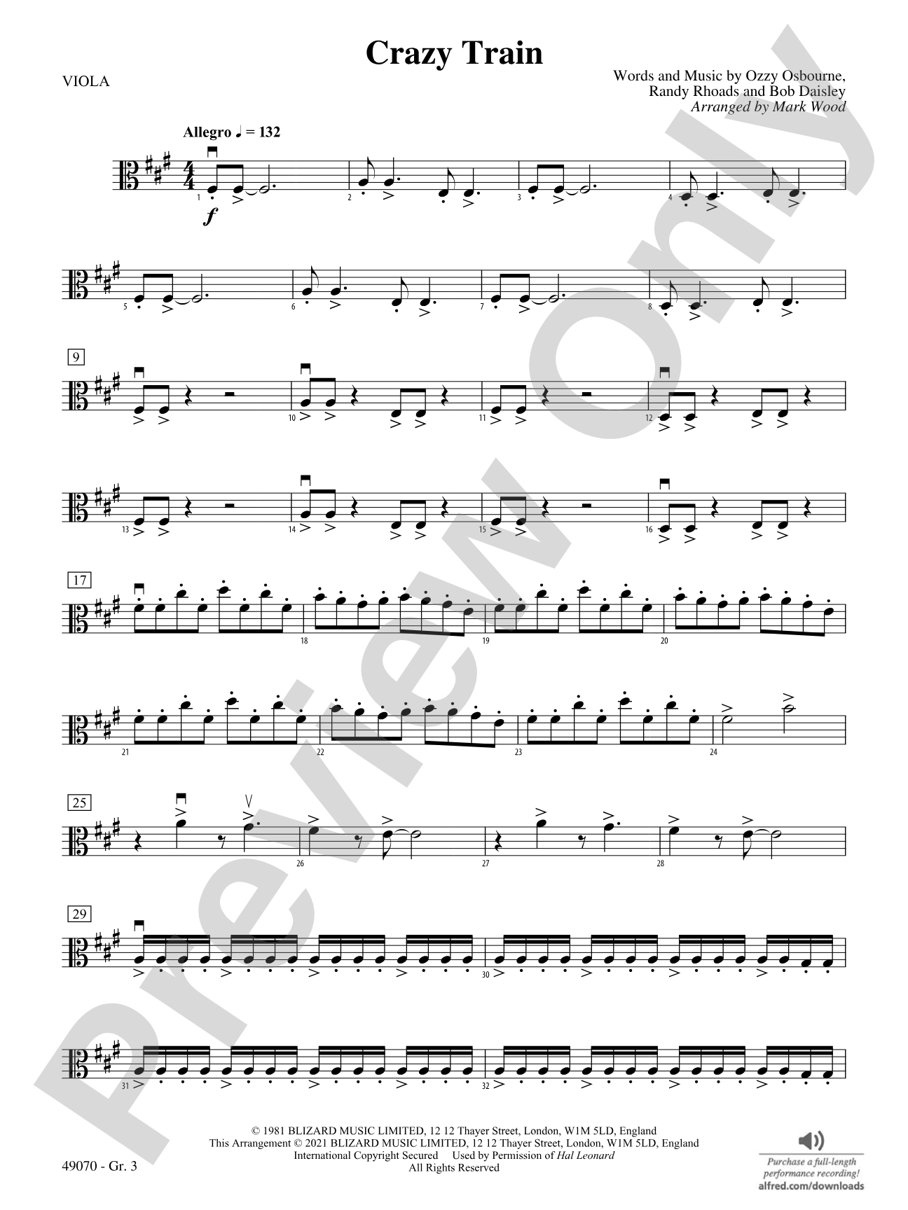 Crazy Train: Viola - Grade 3