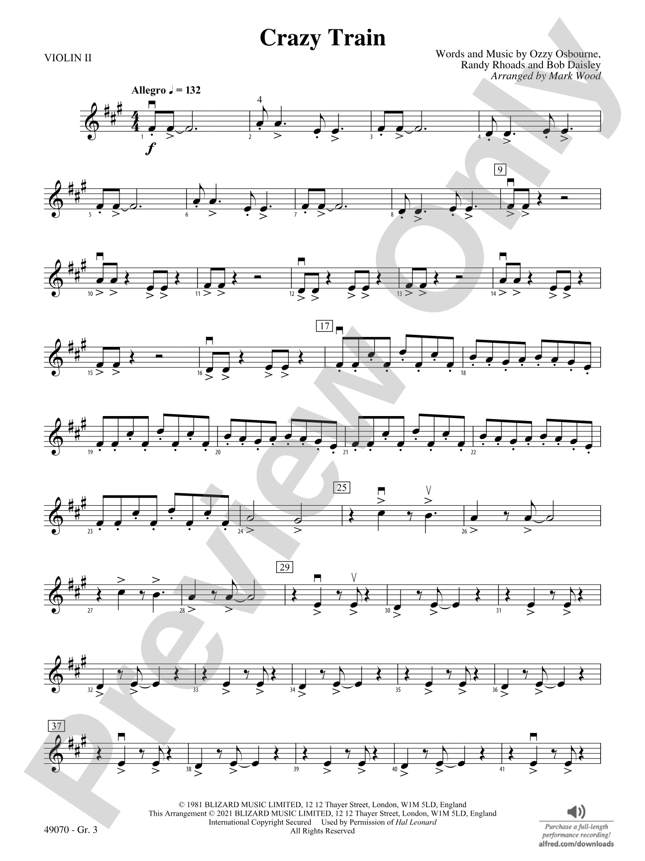 Crazy Train: Violin 2 - Grade 3