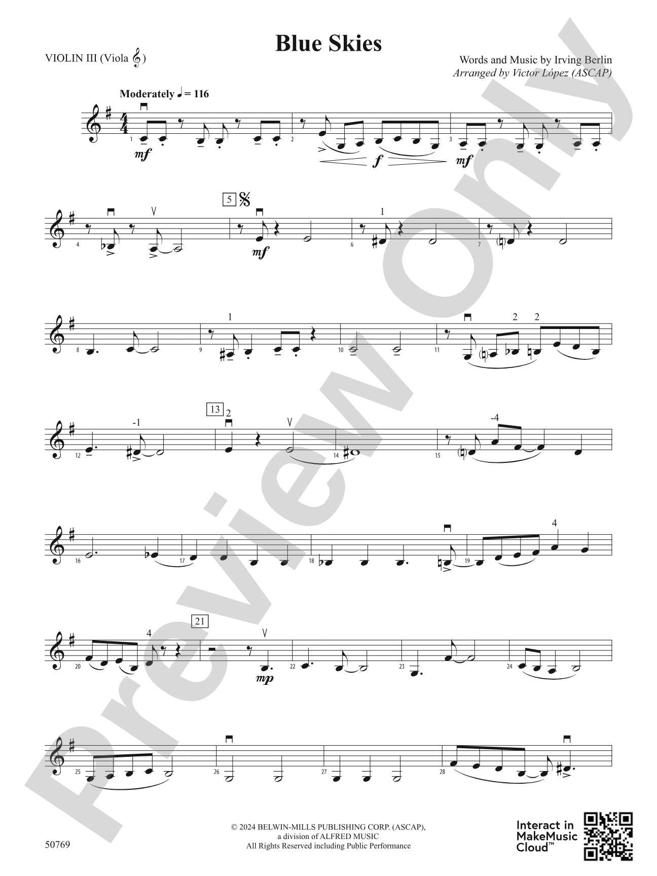 Blue Skies: 3rd Violin (Viola [TC])