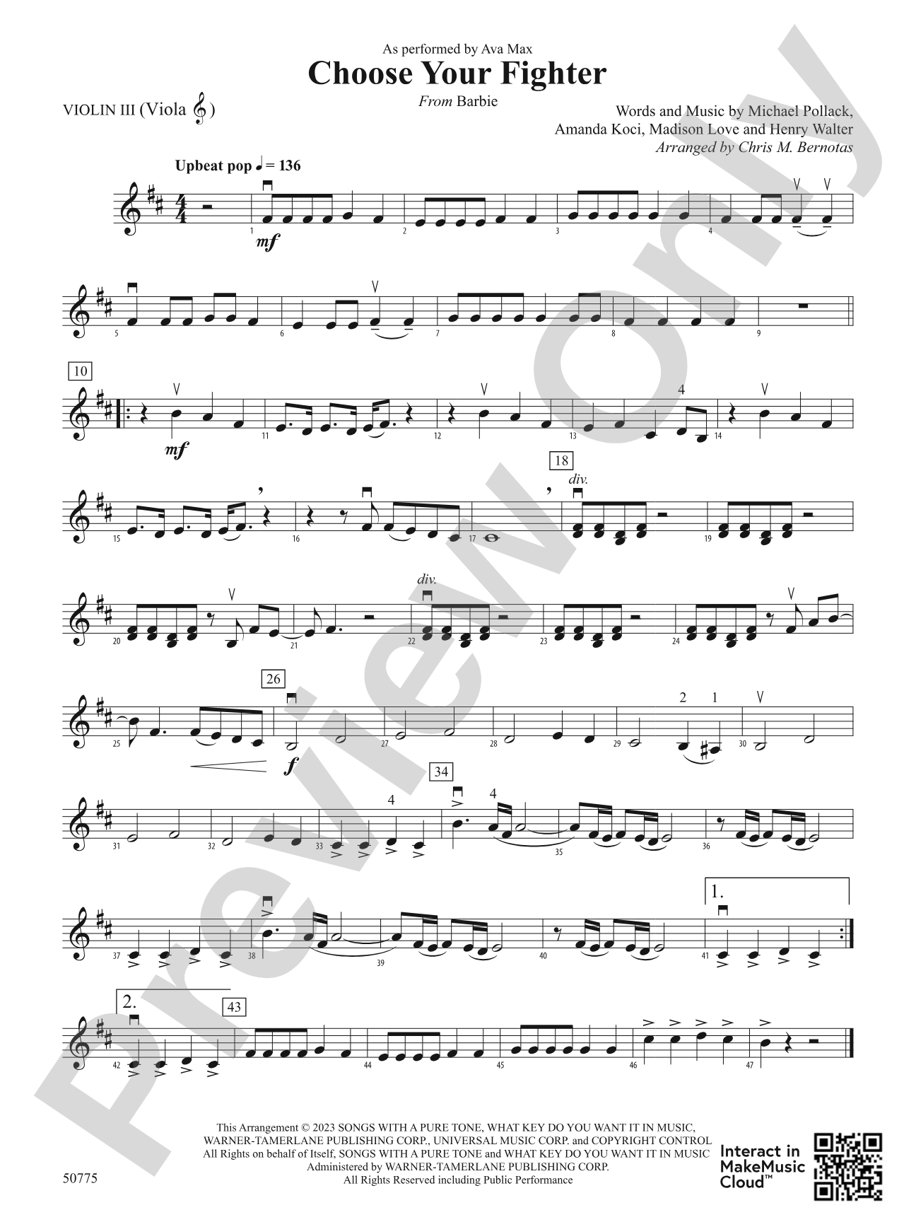 Choose Your Fighter: 3rd Violin (Viola [TC])