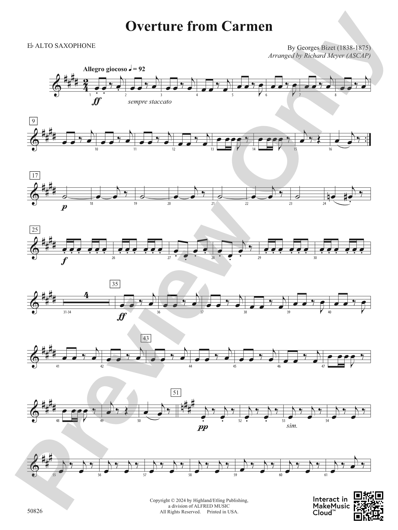 Overture from Carmen: E-flat Alto Saxophone