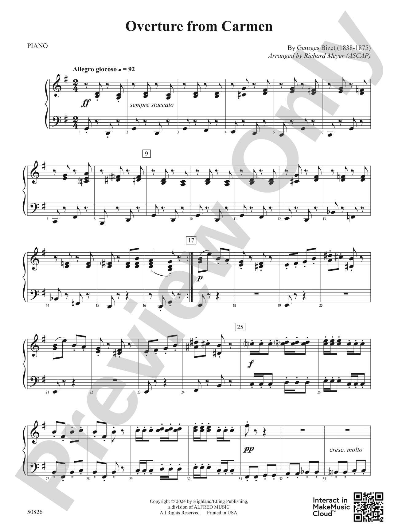 Overture from Carmen: Piano Accompaniment