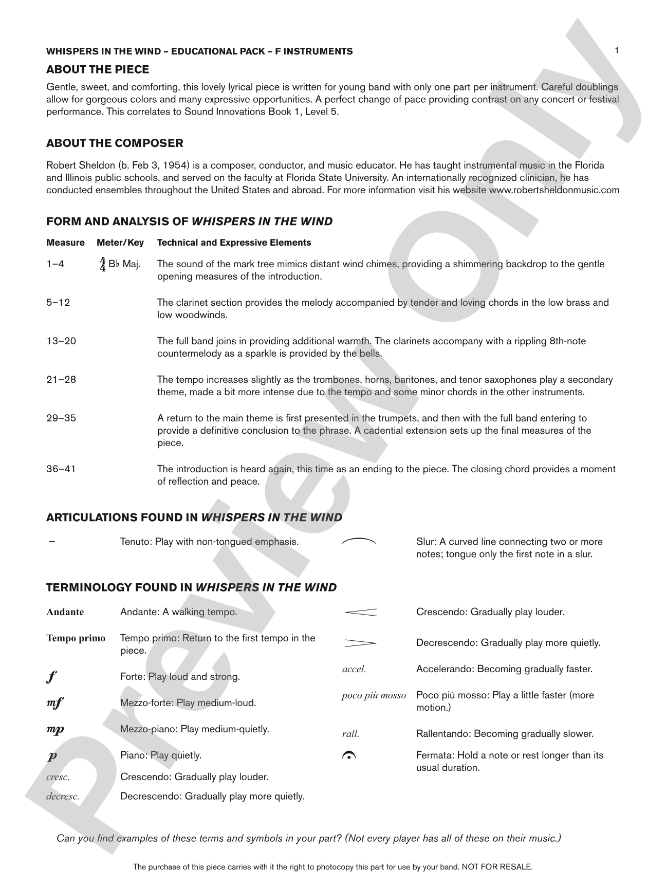 Whispers in the Wind: F Educational Pack