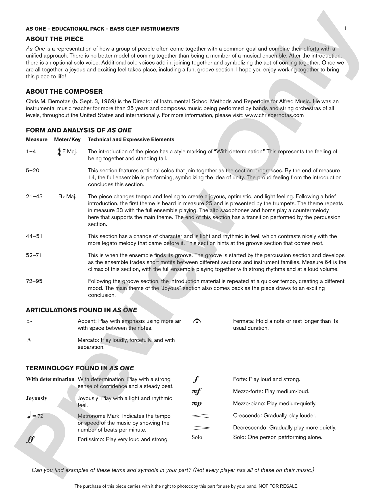 As One: Bass Clef Educational Pack