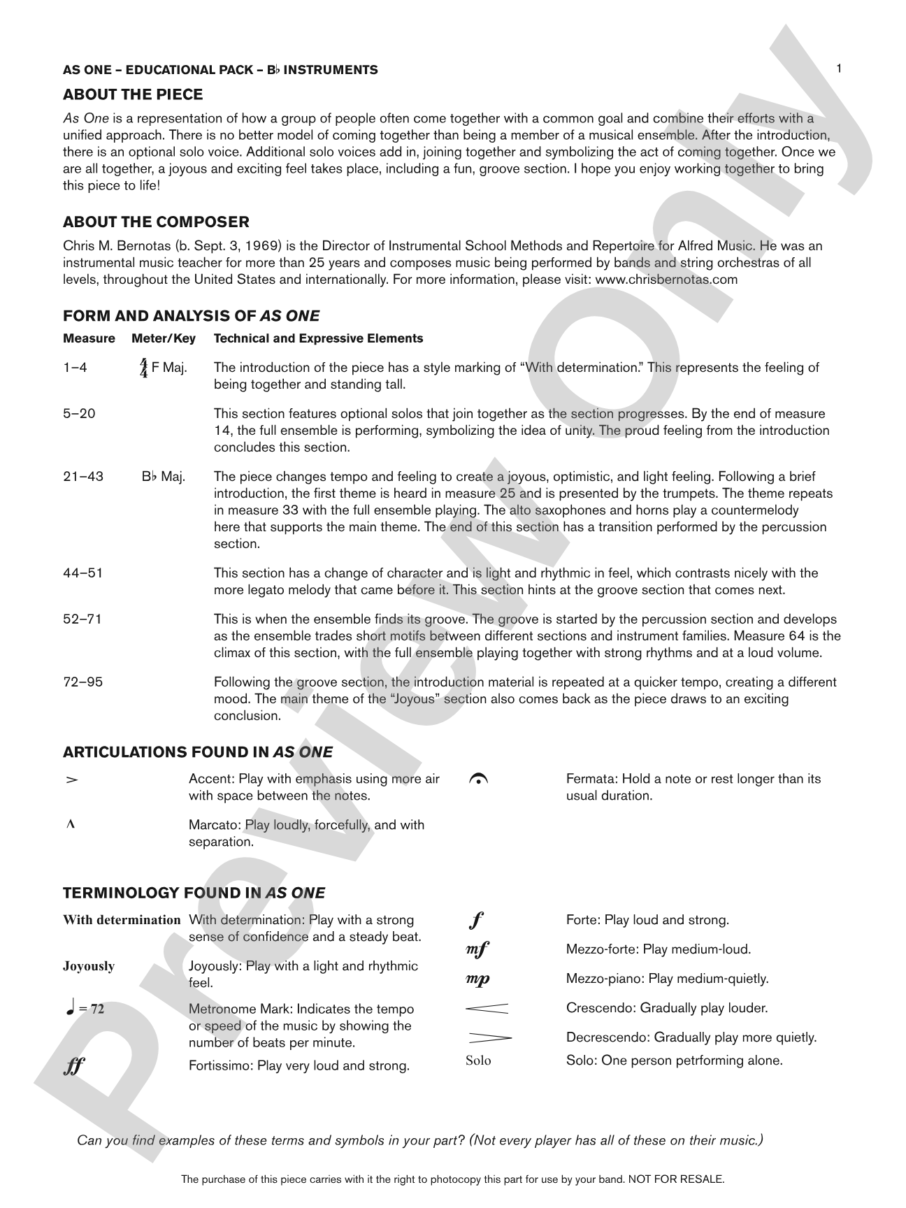 As One: Bb Educational Pack