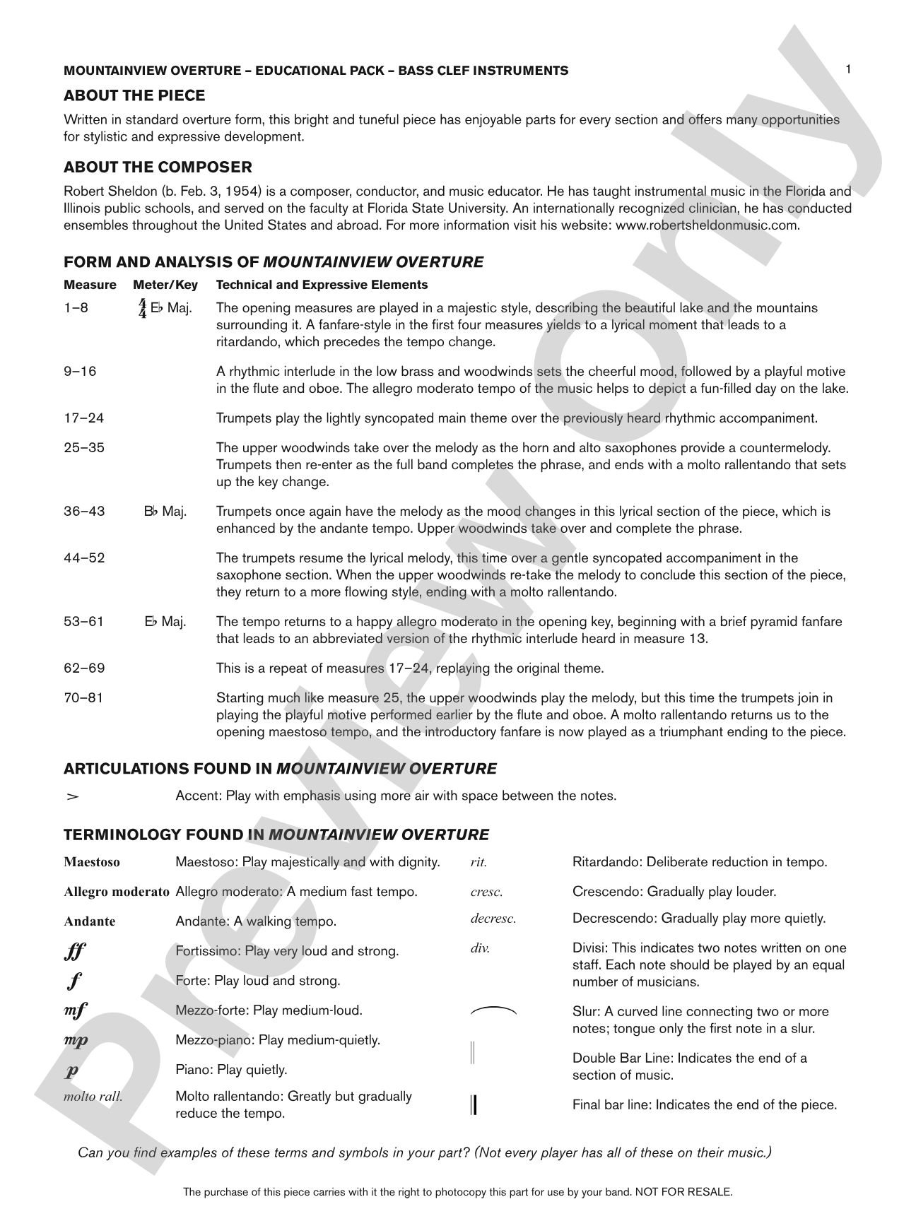 Mountainview Overture: Bass Clef Educational Pack