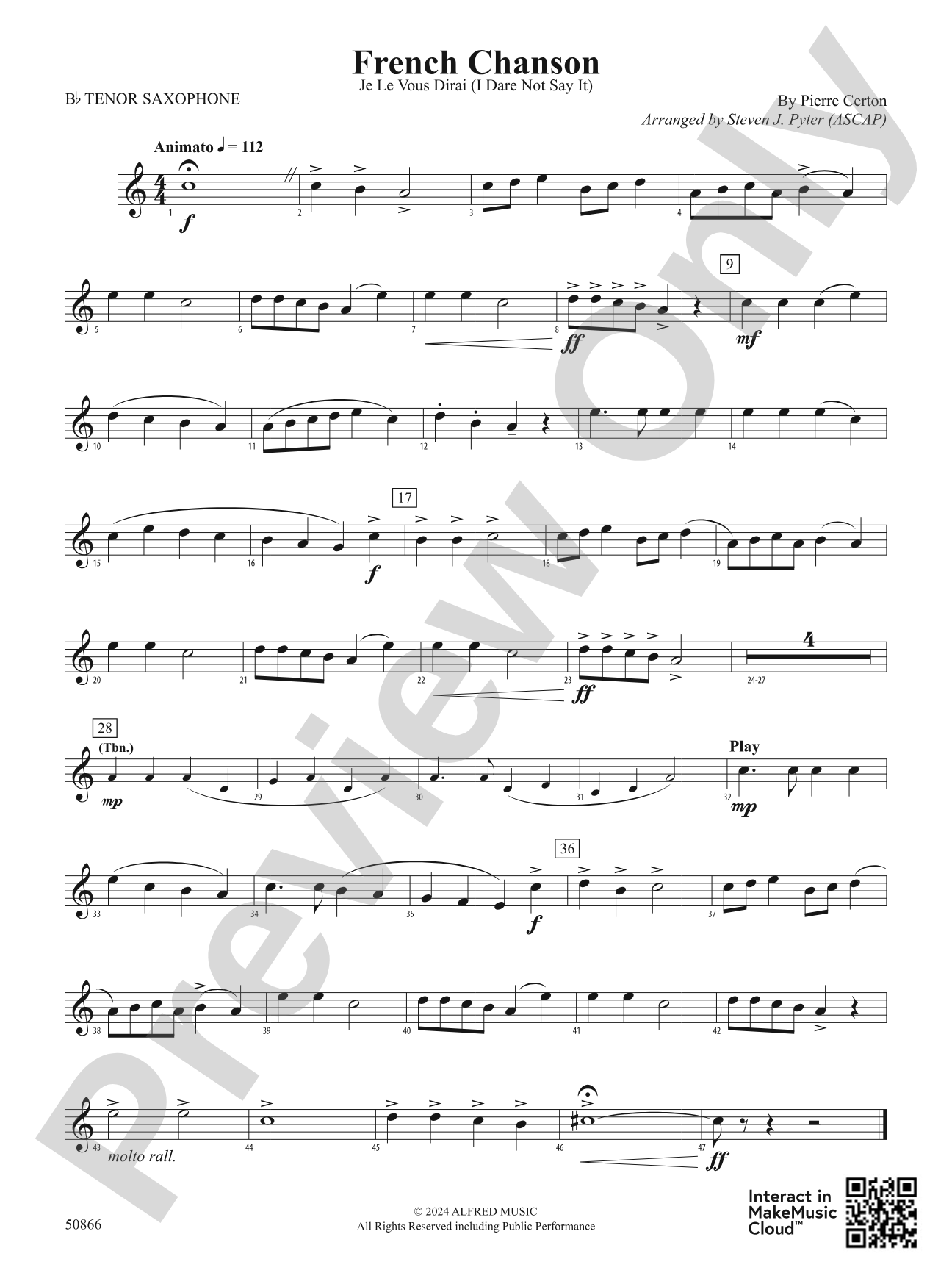 French Chanson: B-flat Tenor Saxophone