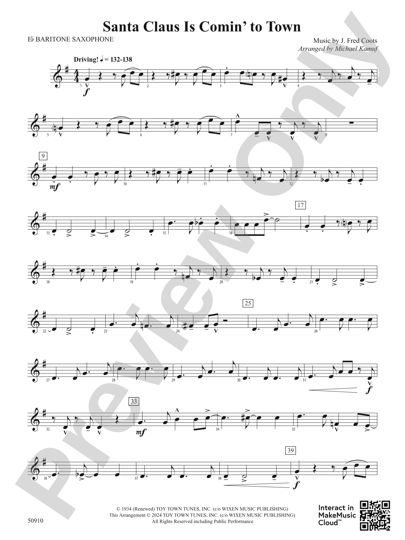 Santa Claus Is Comin' to Town: E-flat Baritone Saxophone