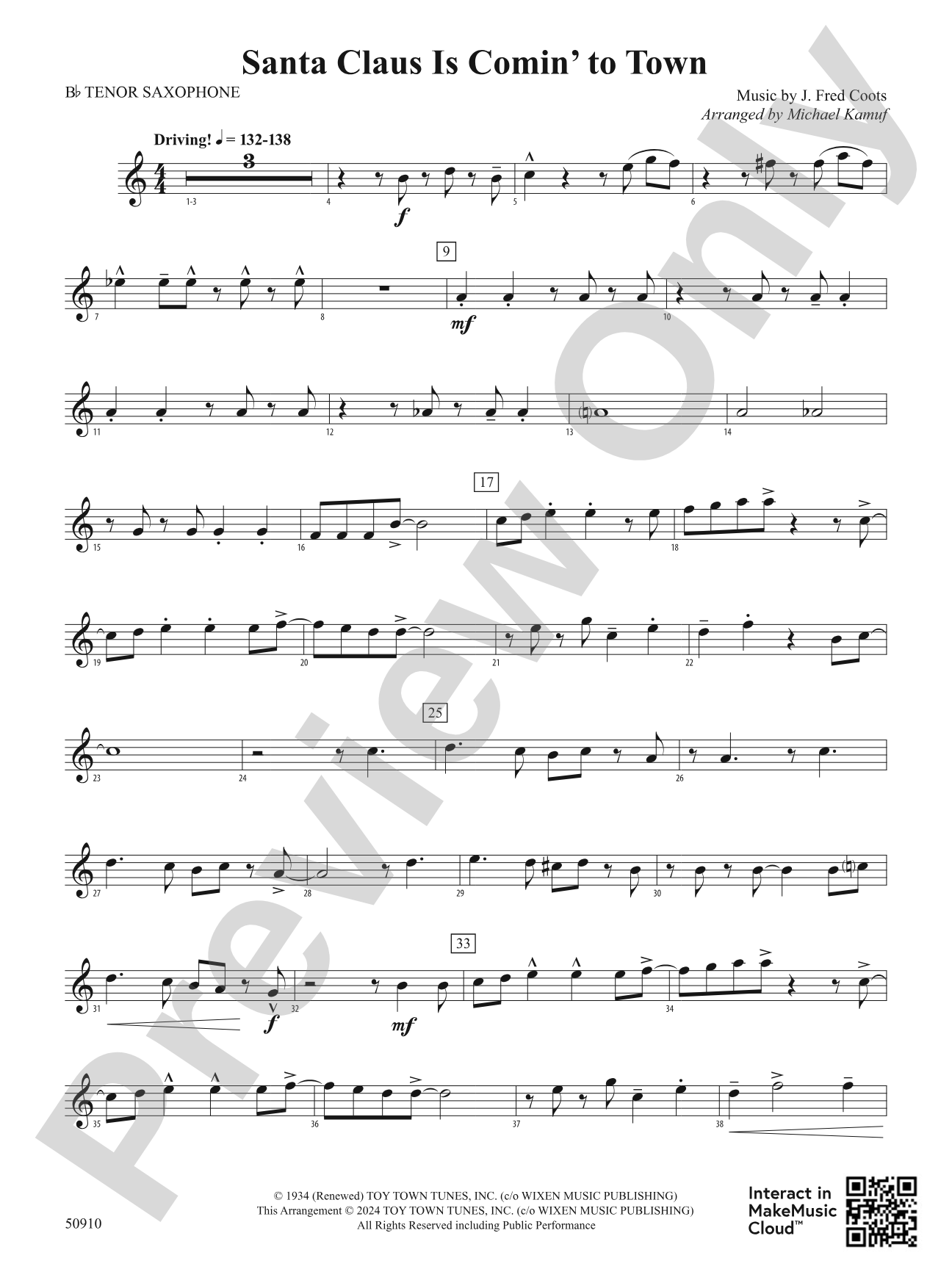 Santa Claus Is Comin' to Town: B-flat Tenor Saxophone
