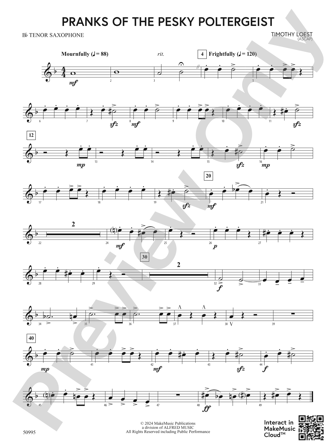 Pranks of the Pesky Poltergeist: B-flat Tenor Saxophone