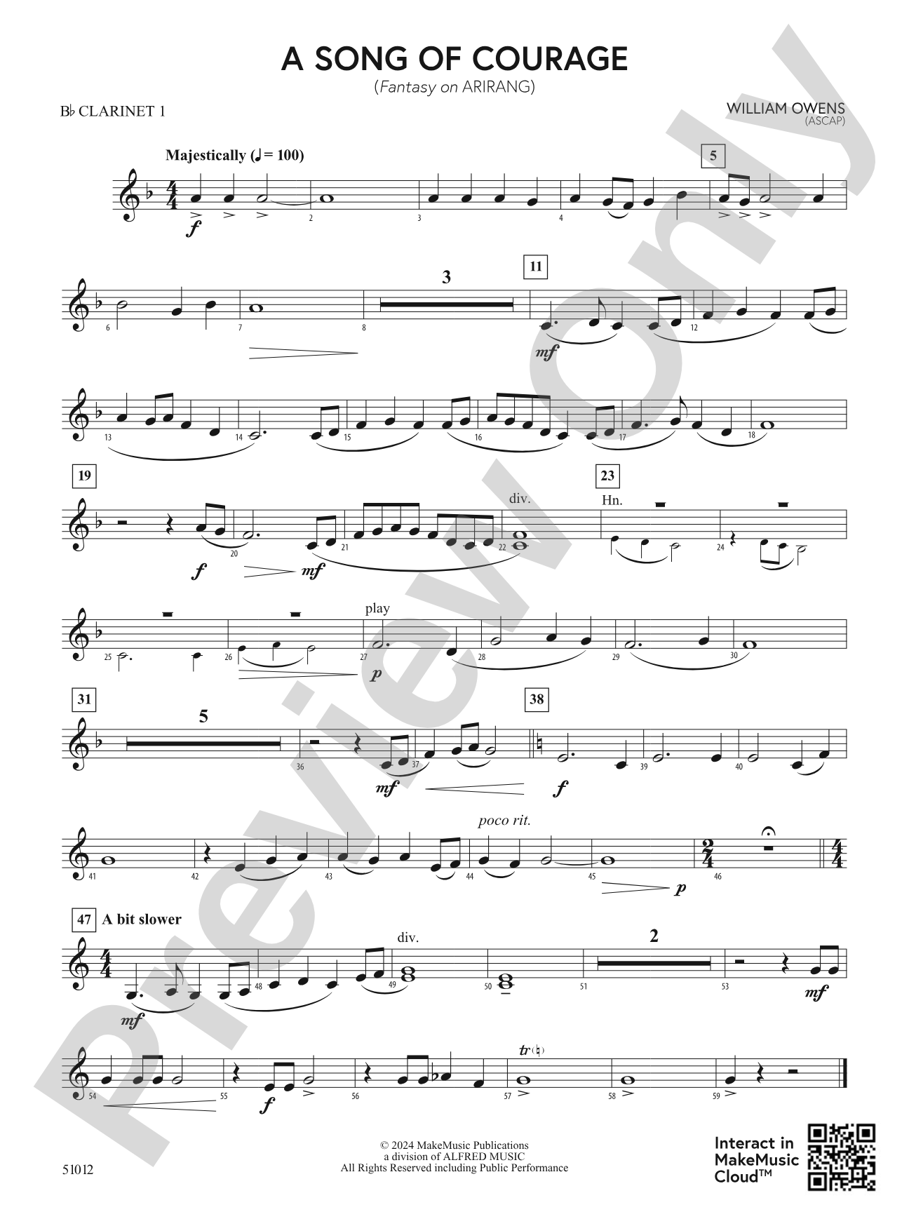 A Song of Courage: 1st B-flat Clarinet