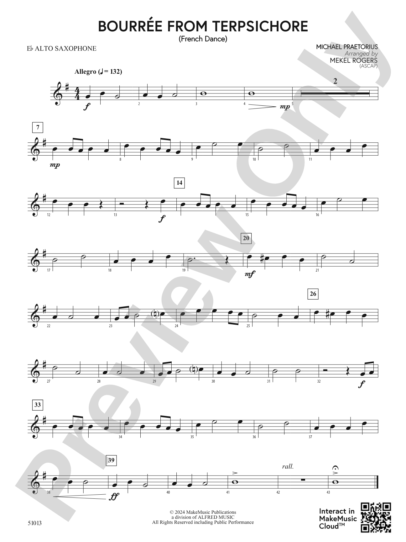 Bourrée from Terpsichore: E-flat Alto Saxophone