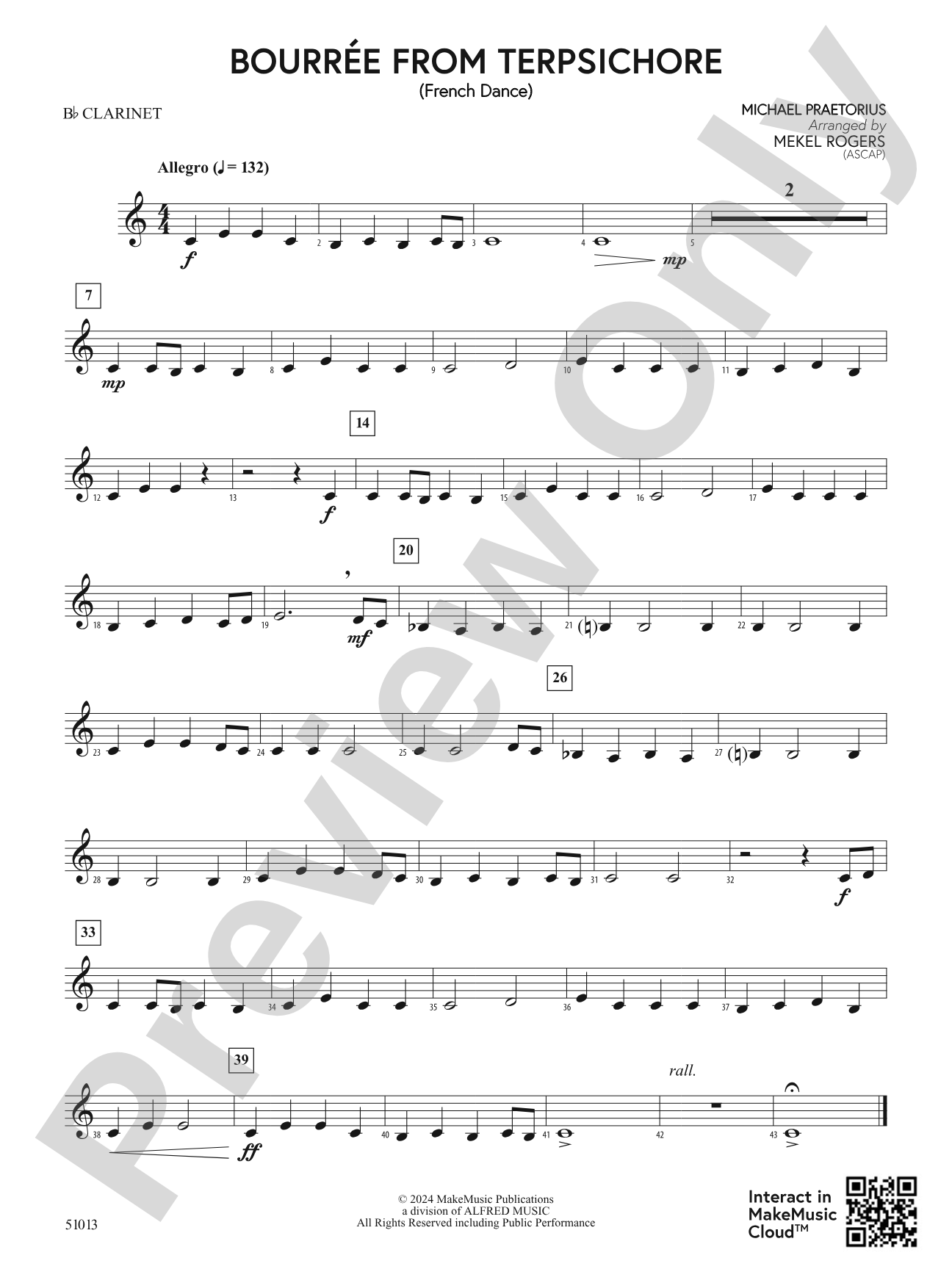 Bourrée from Terpsichore: 1st B-flat Clarinet