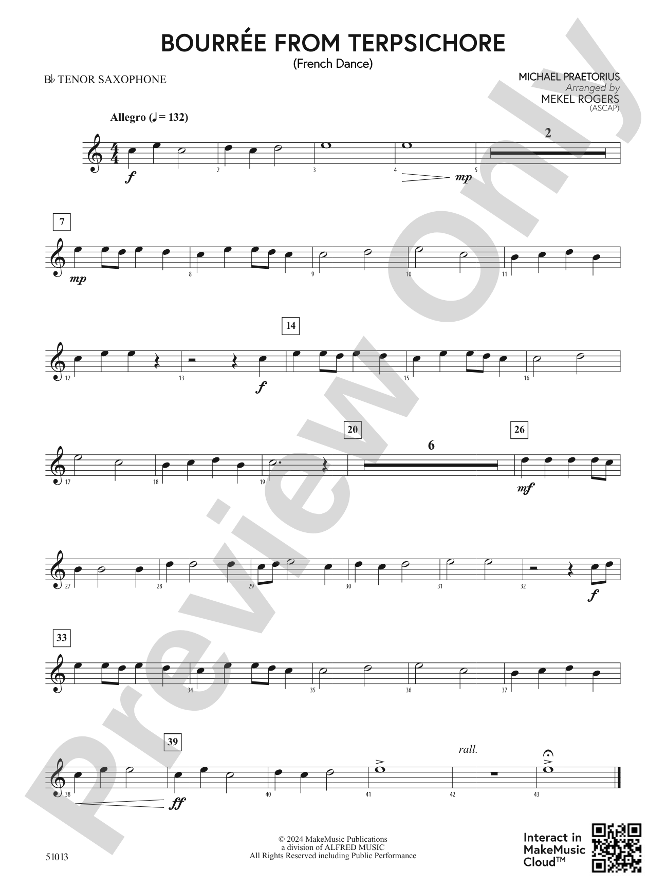 Bourrée from Terpsichore: B-flat Tenor Saxophone
