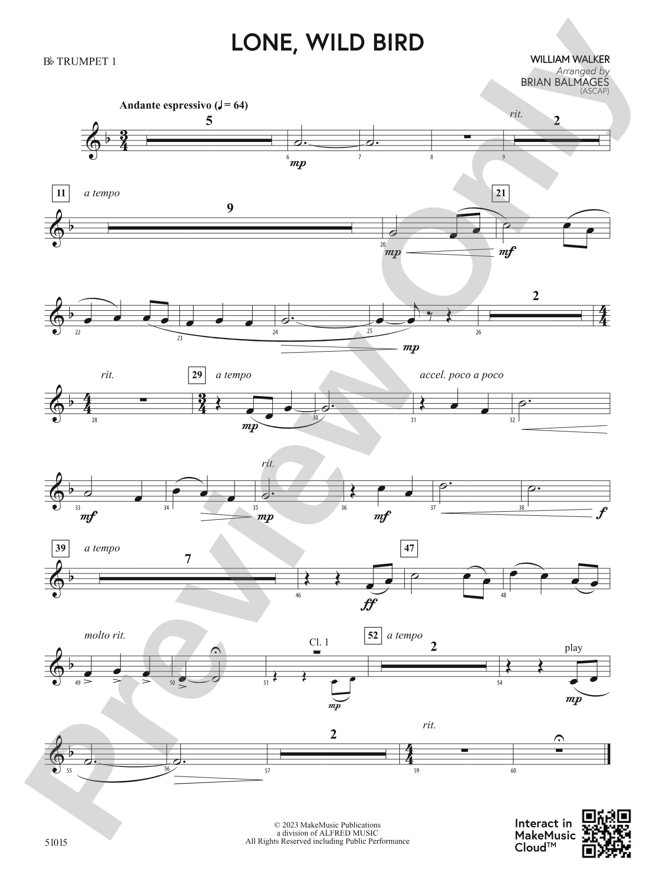 Lone, Wild Bird: 1st B-flat Trumpet