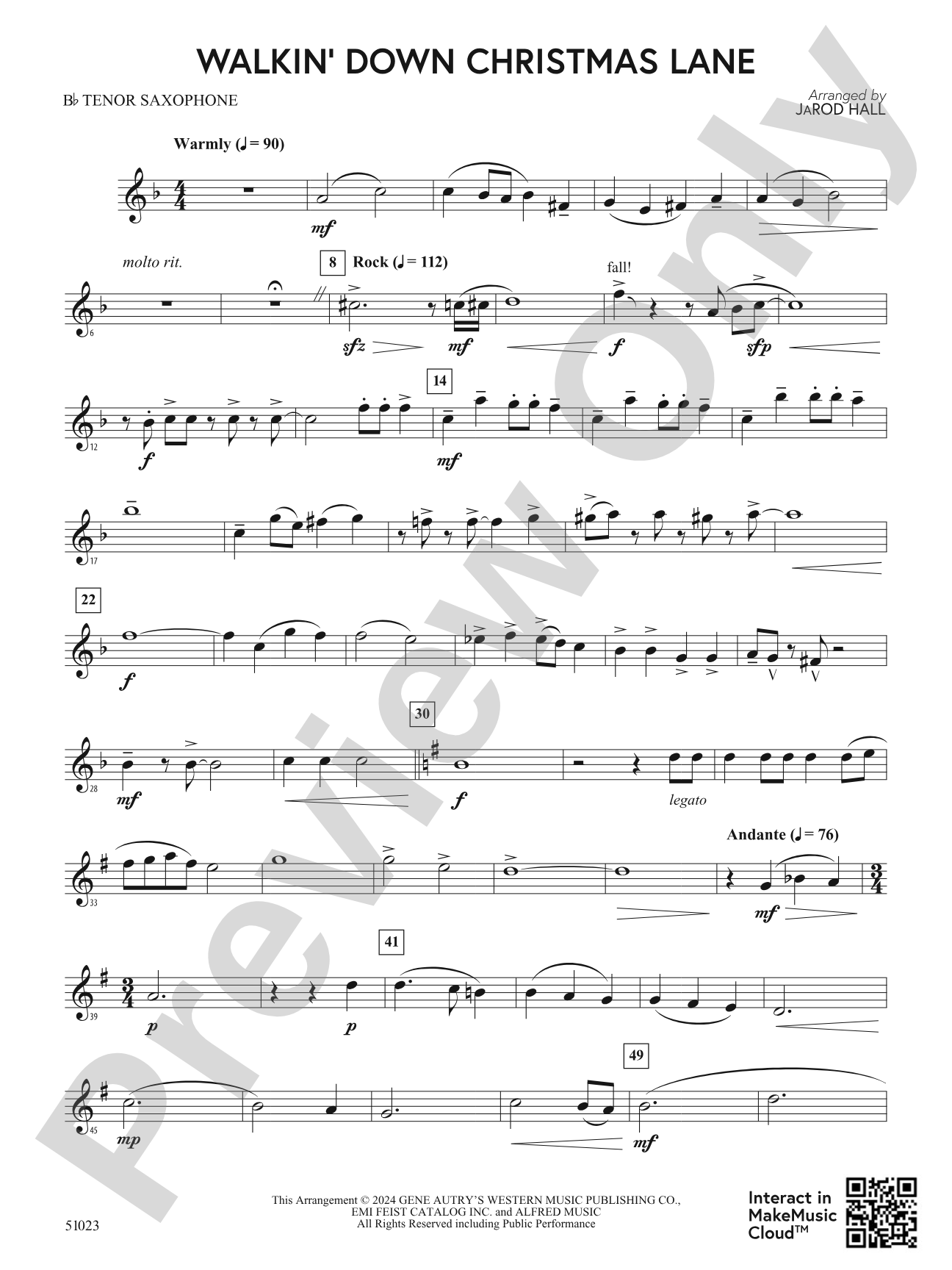 Walkin' Down Christmas Lane: B-flat Tenor Saxophone