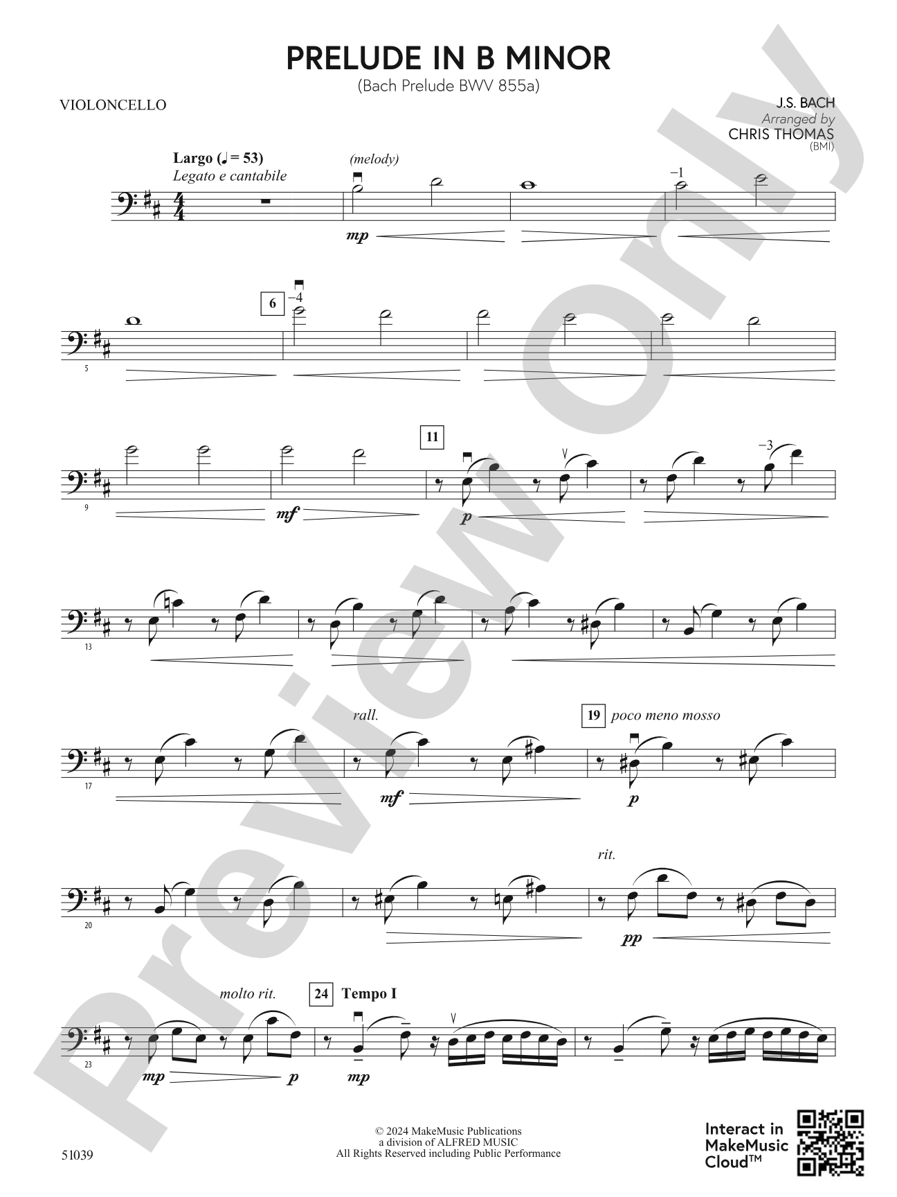 Prelude in B Minor: Cello