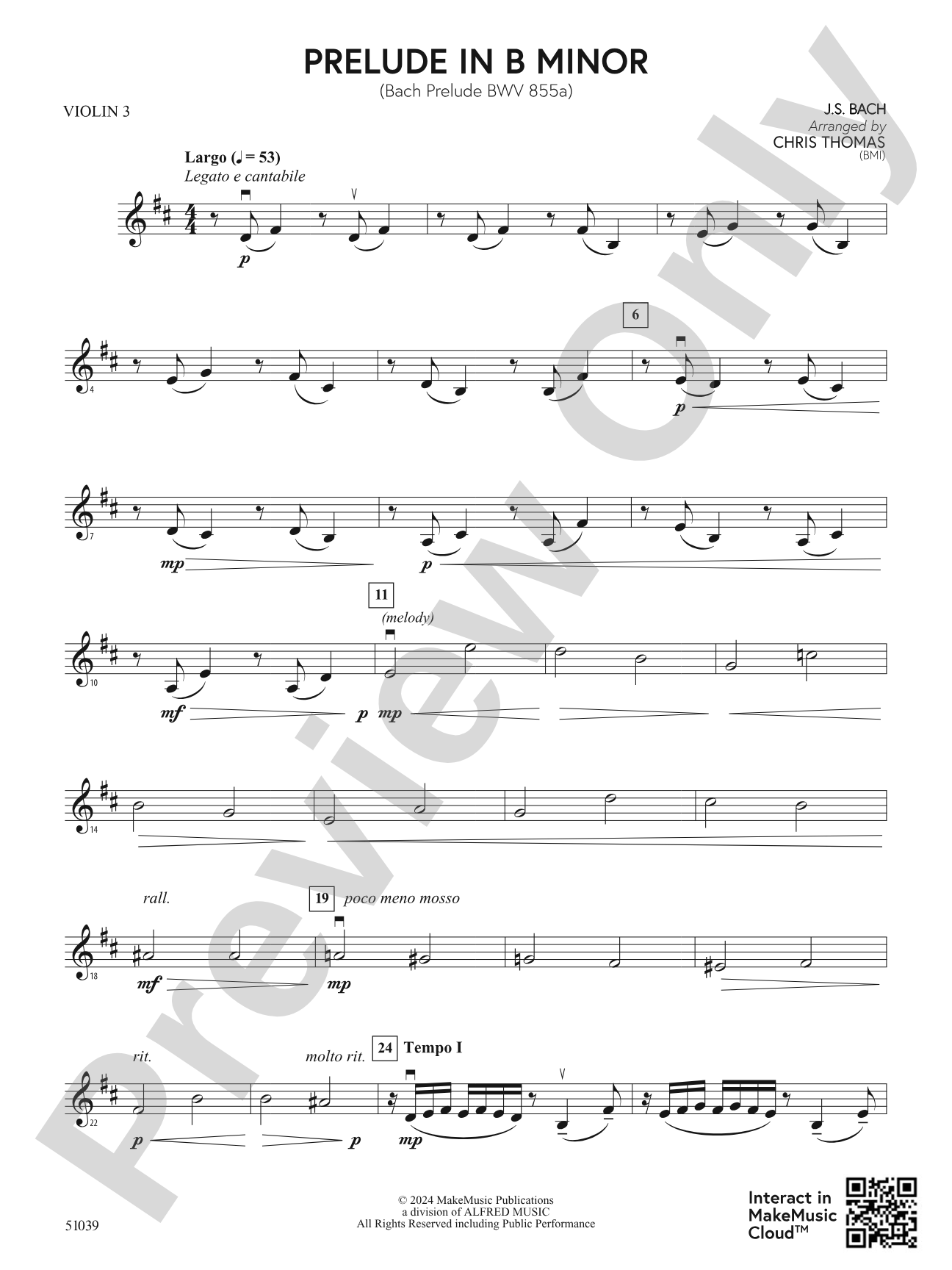 Prelude in B Minor: 3rd Violin (Viola [TC])