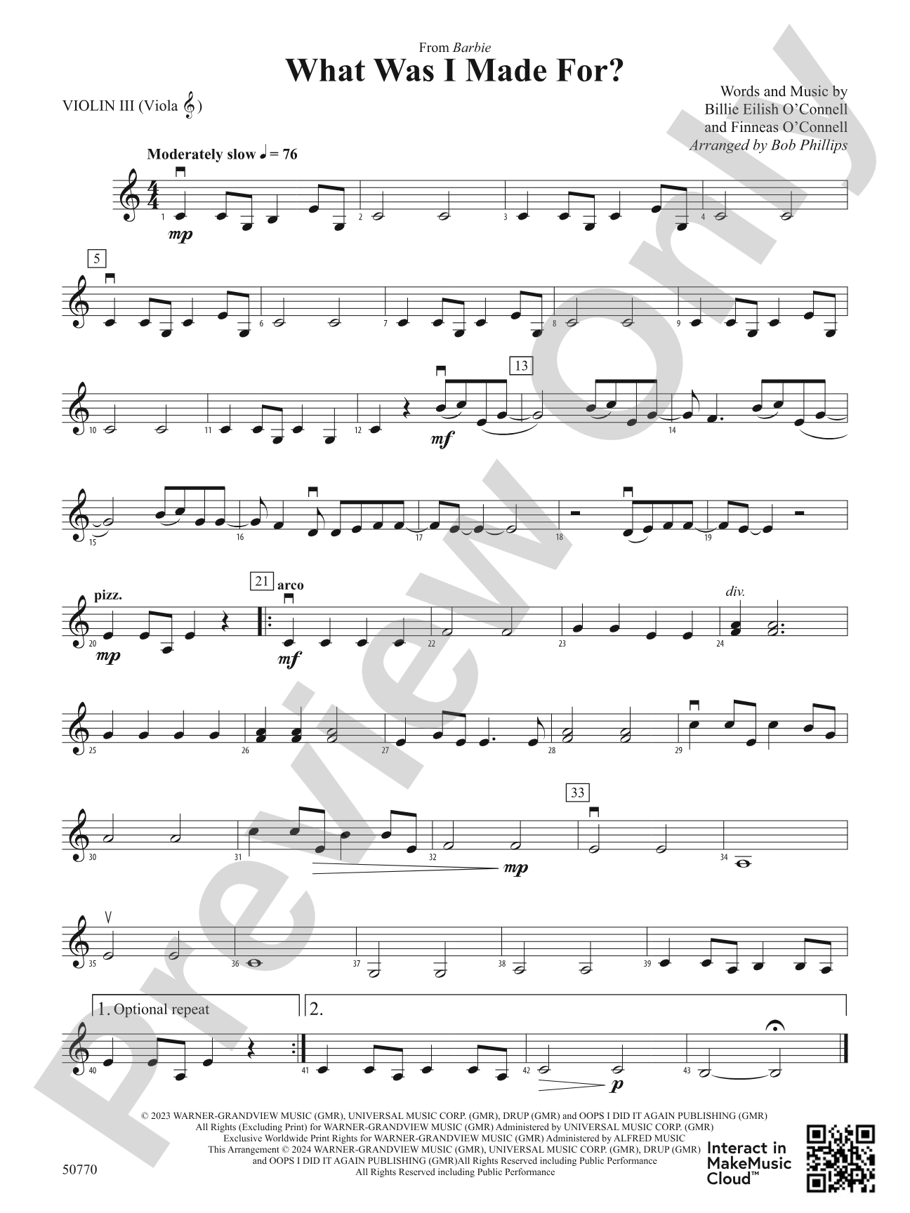 What Was I Made For?: 3rd Violin (Viola [TC])