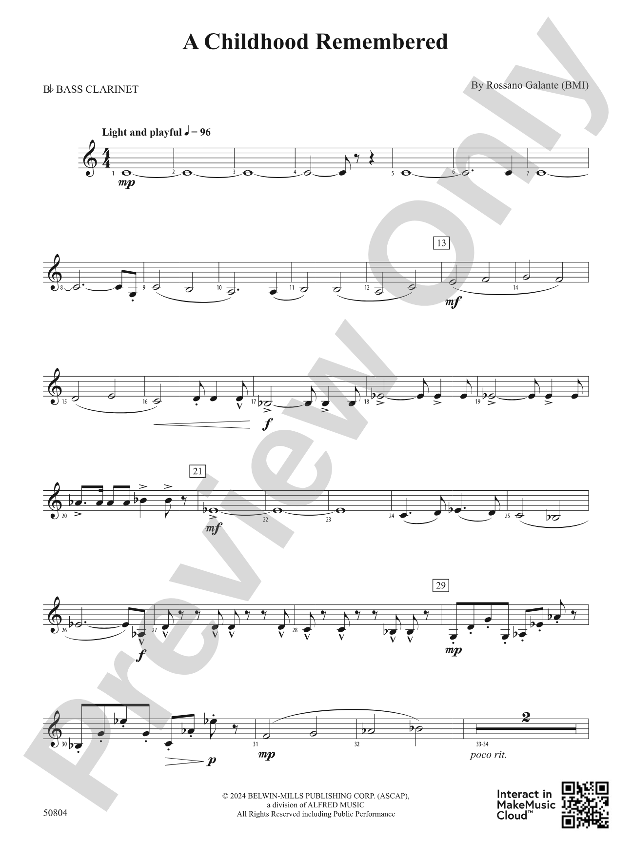 A Childhood Remembered: B-flat Bass Clarinet