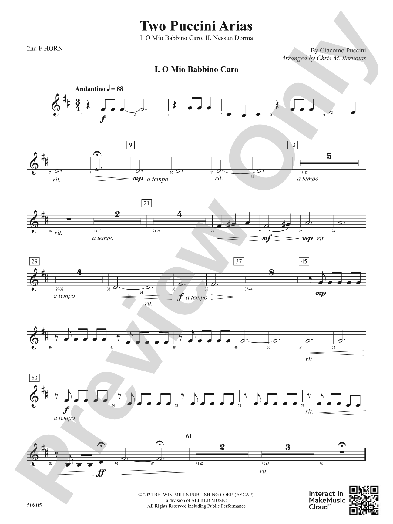 Two Puccini Arias: 2nd F Horn