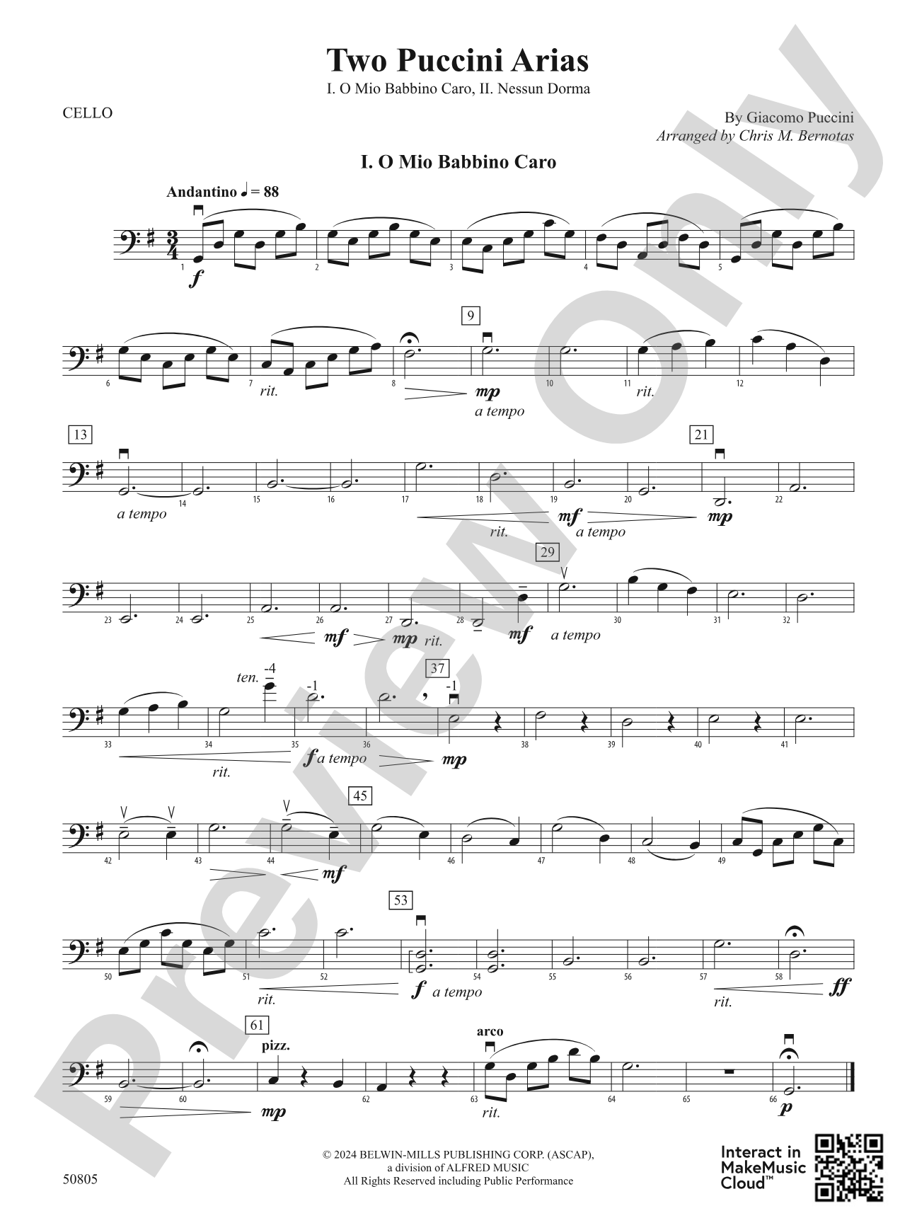 Two Puccini Arias: Cello