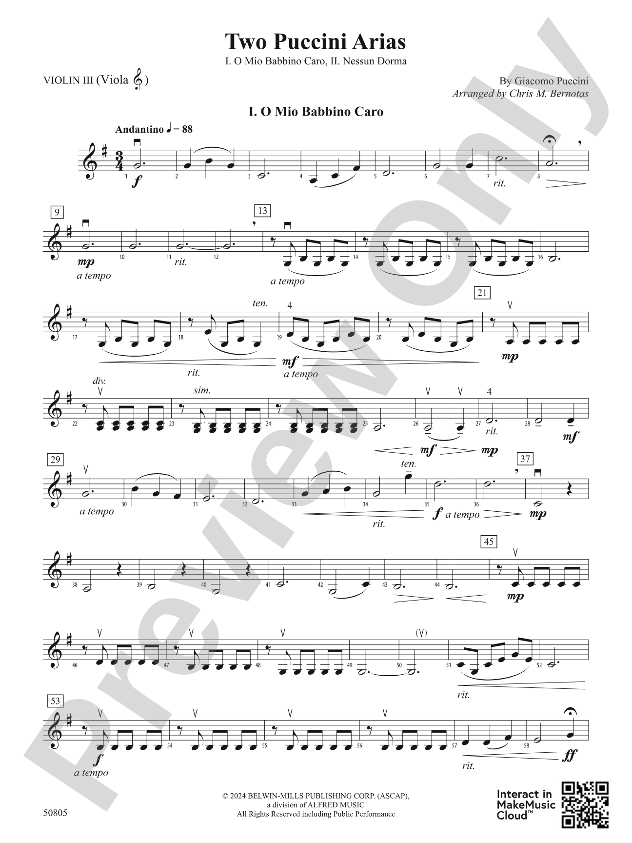 Two Puccini Arias: 3rd Violin (Viola [TC])