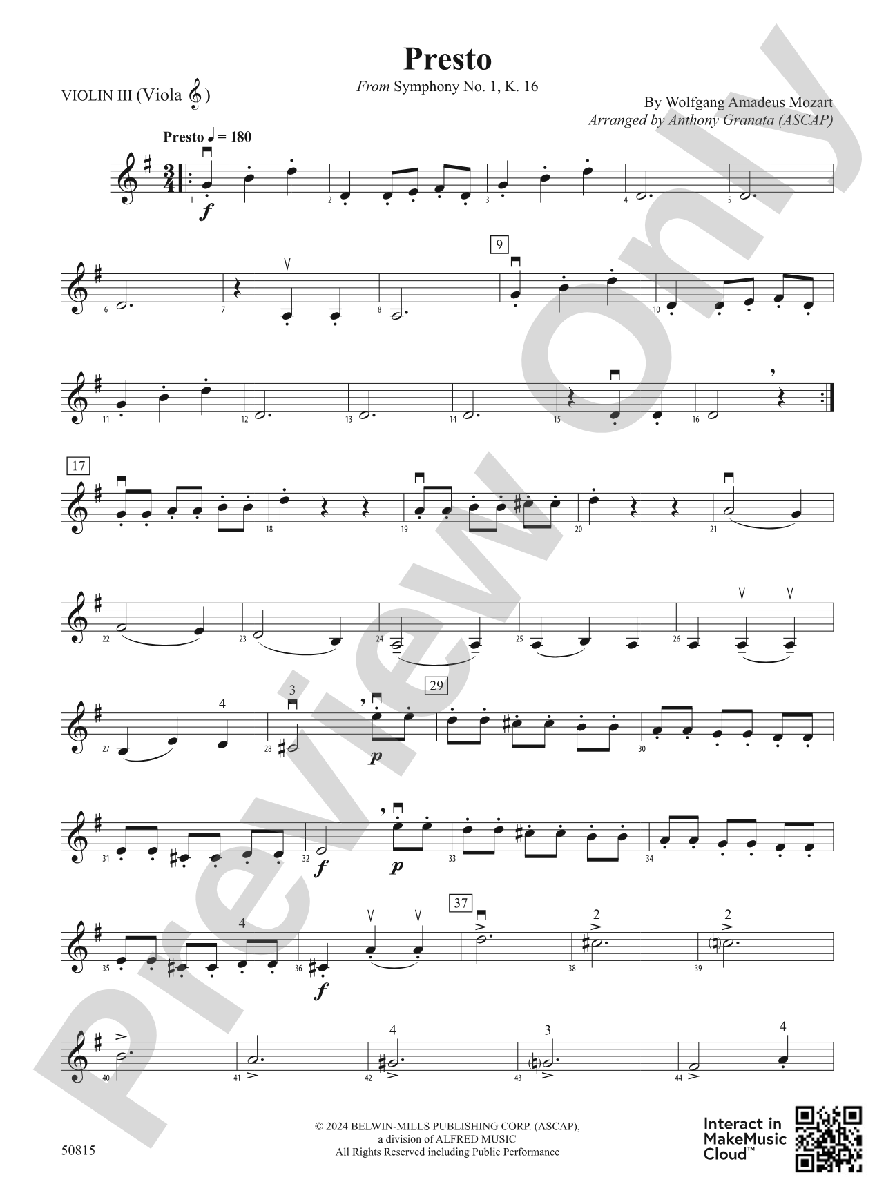 Presto: 3rd Violin (Viola [TC])