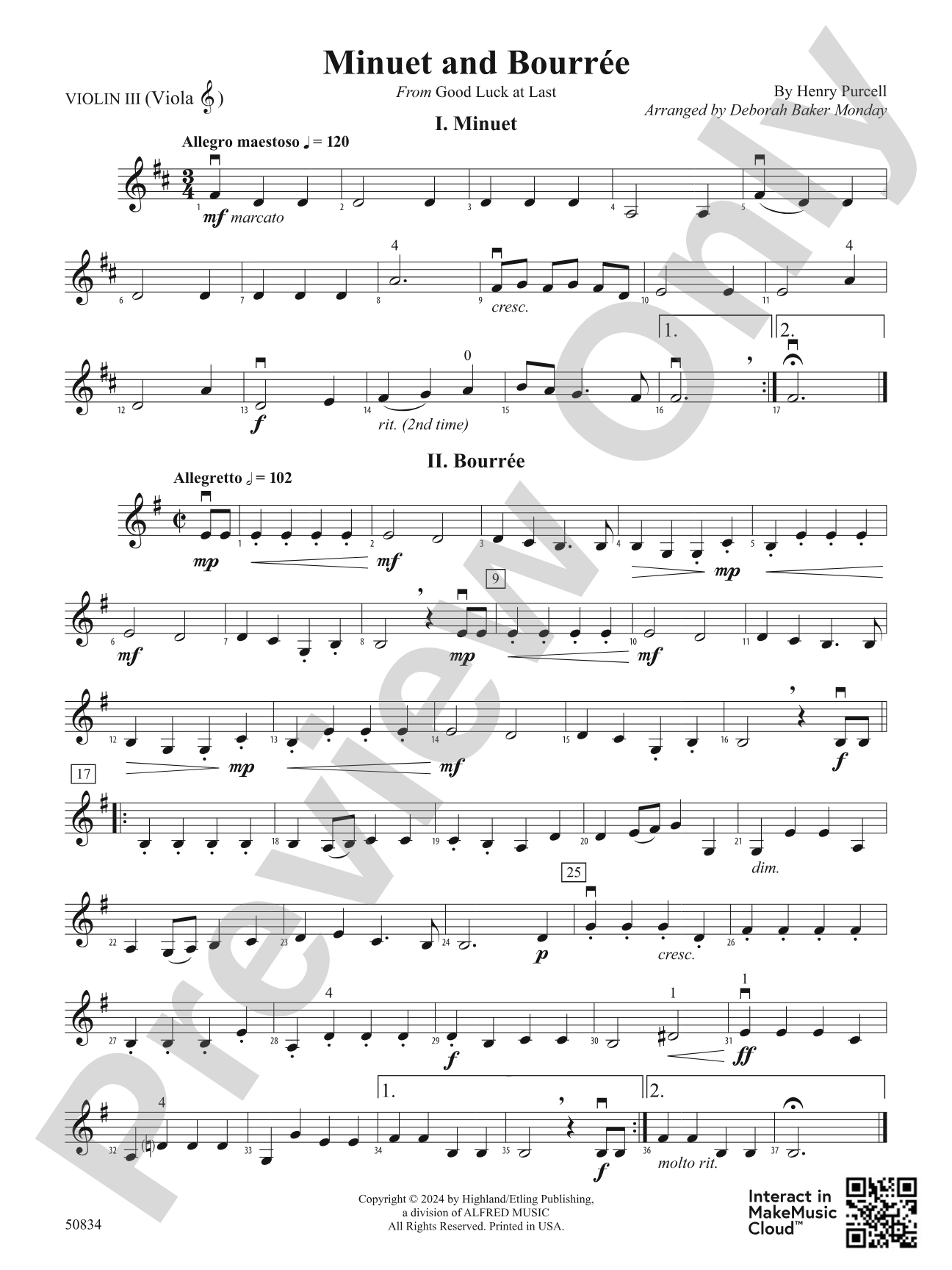 Minuet and Bourrée: 3rd Violin (Viola [TC])