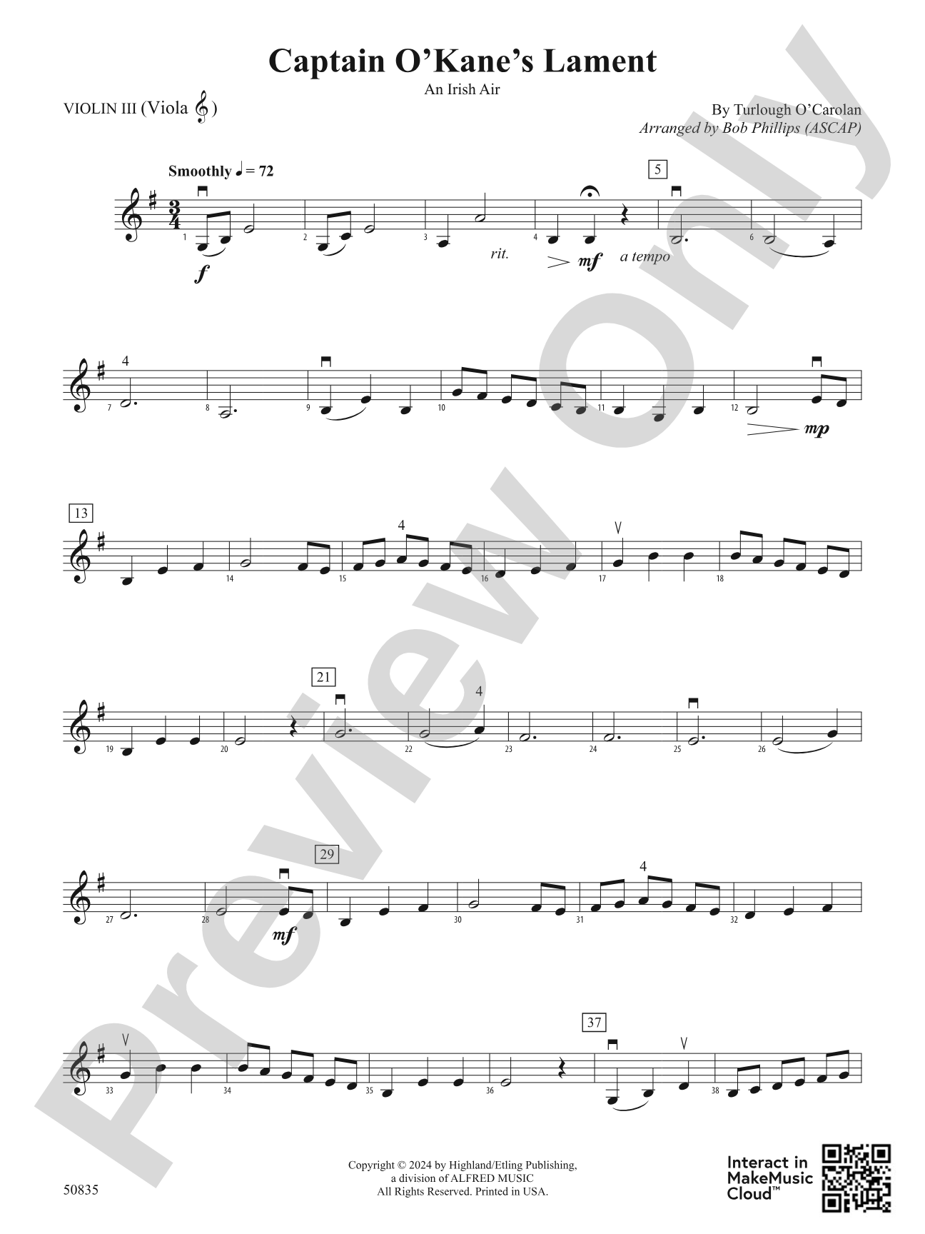 Captain O'Kane's Lament: 3rd Violin (Viola [TC])