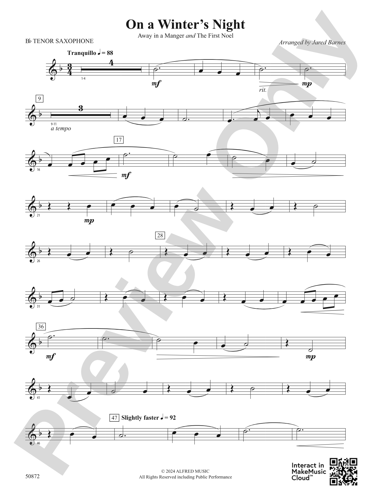 On a Winter's Night: B-flat Tenor Saxophone