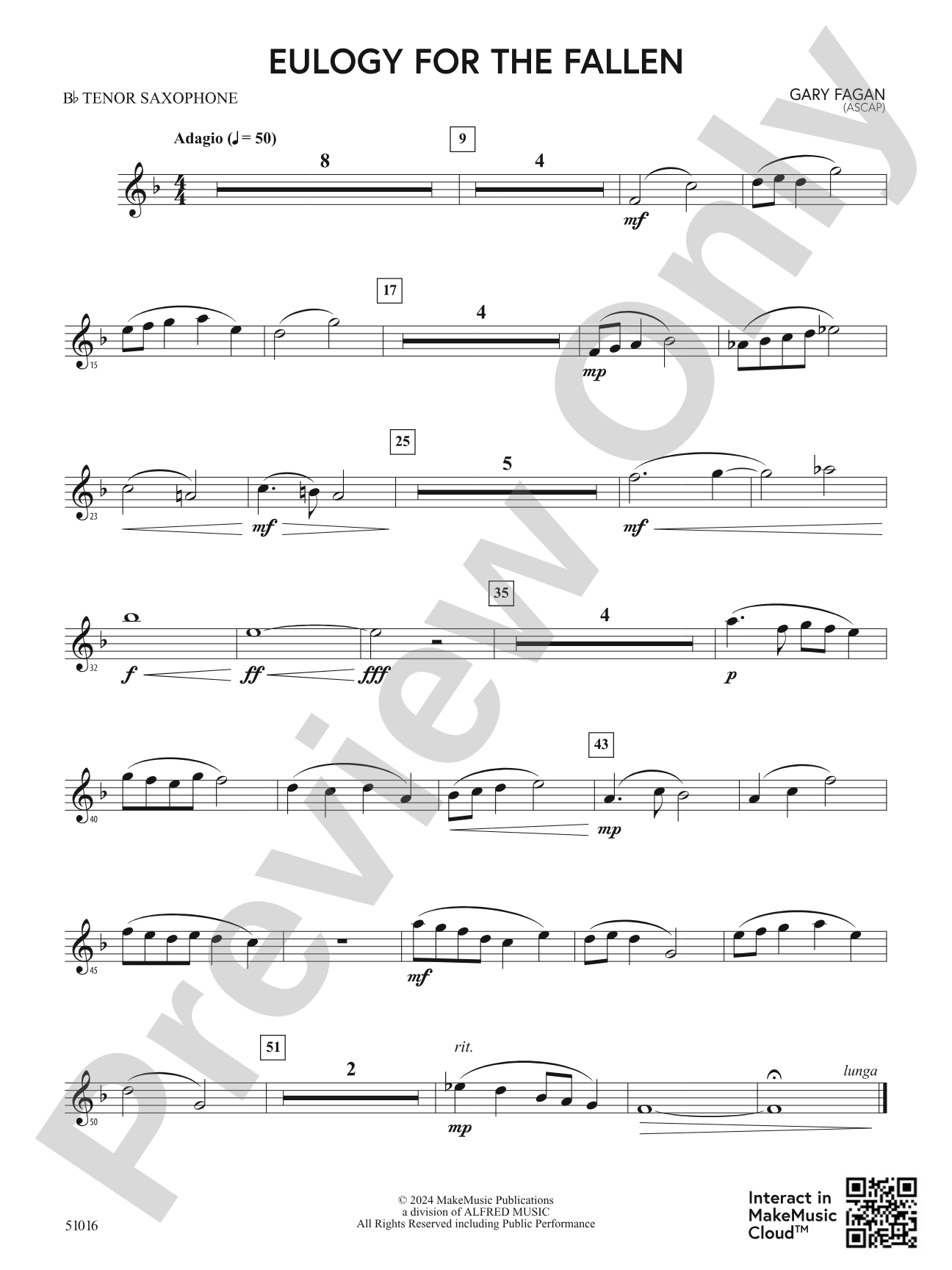 Eulogy for the Fallen: B-flat Tenor Saxophone