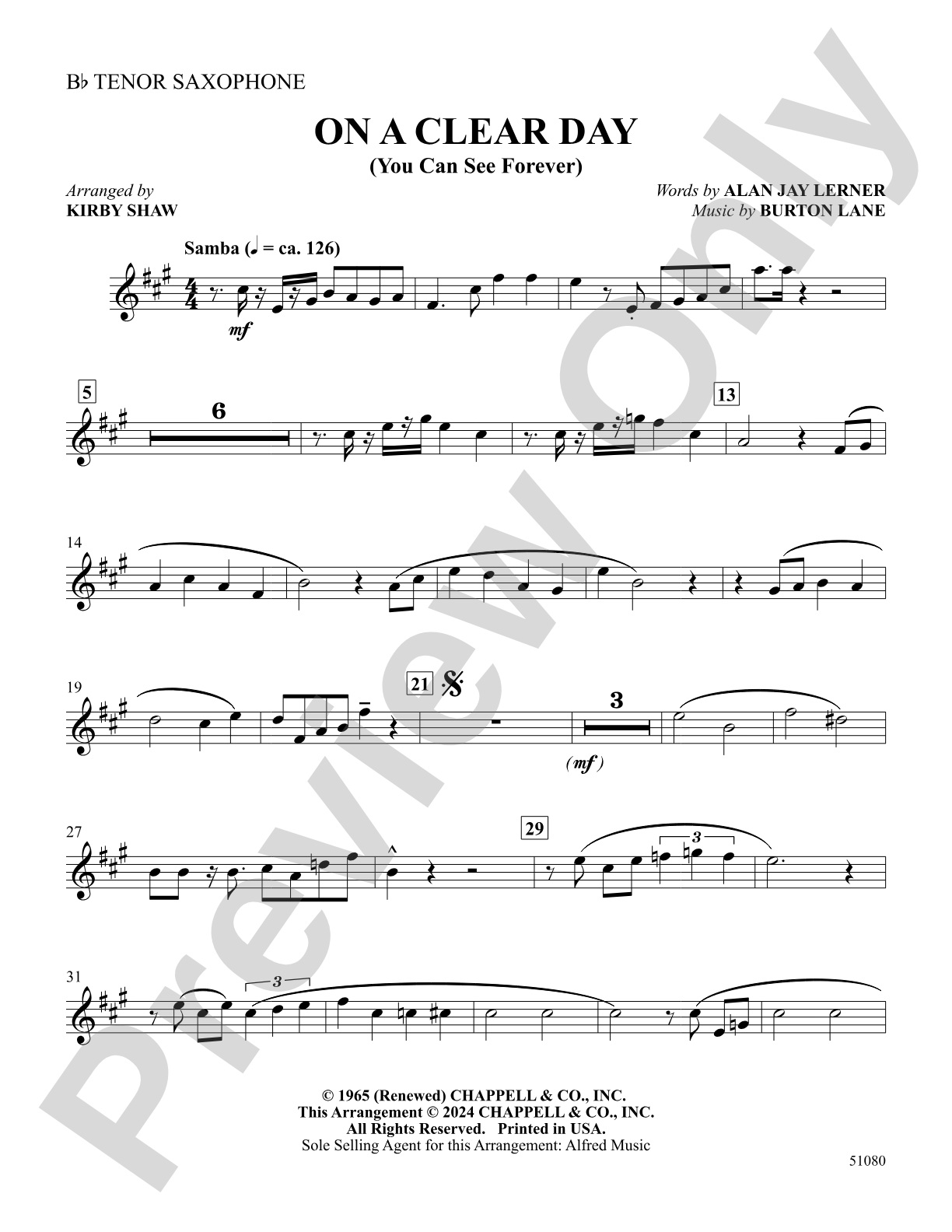 On a Clear Day: B-flat Tenor Saxophone