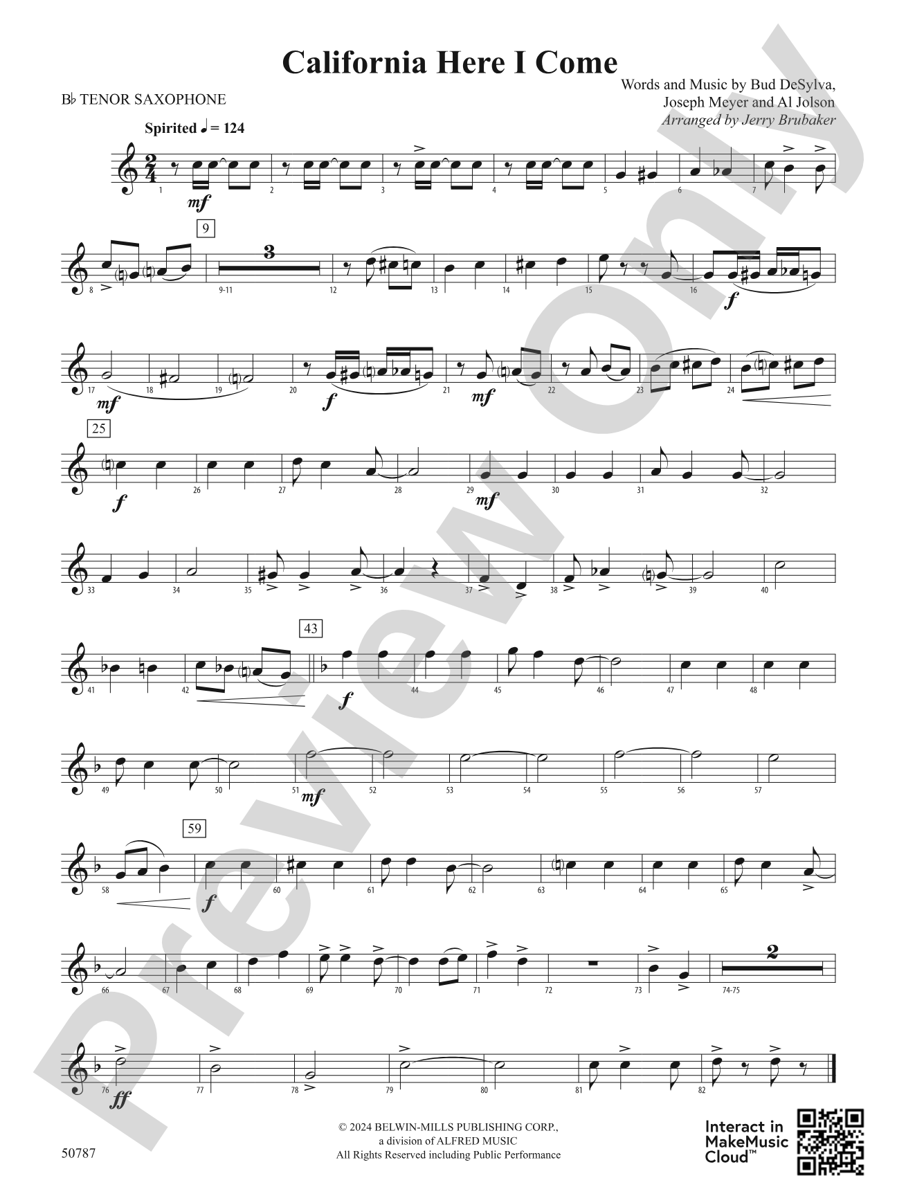California Here I Come: B-flat Tenor Saxophone