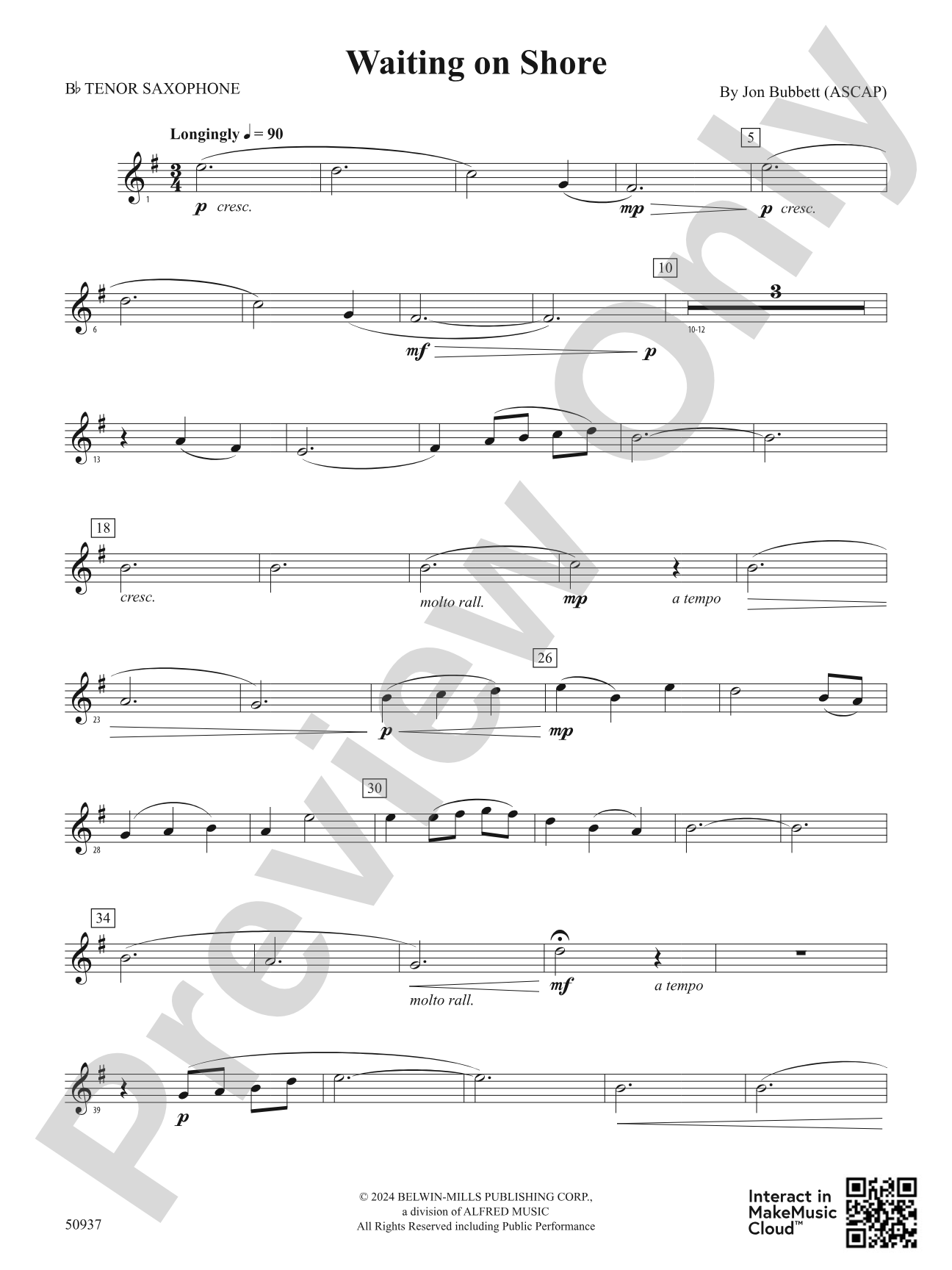 Waiting on Shore: B-flat Tenor Saxophone