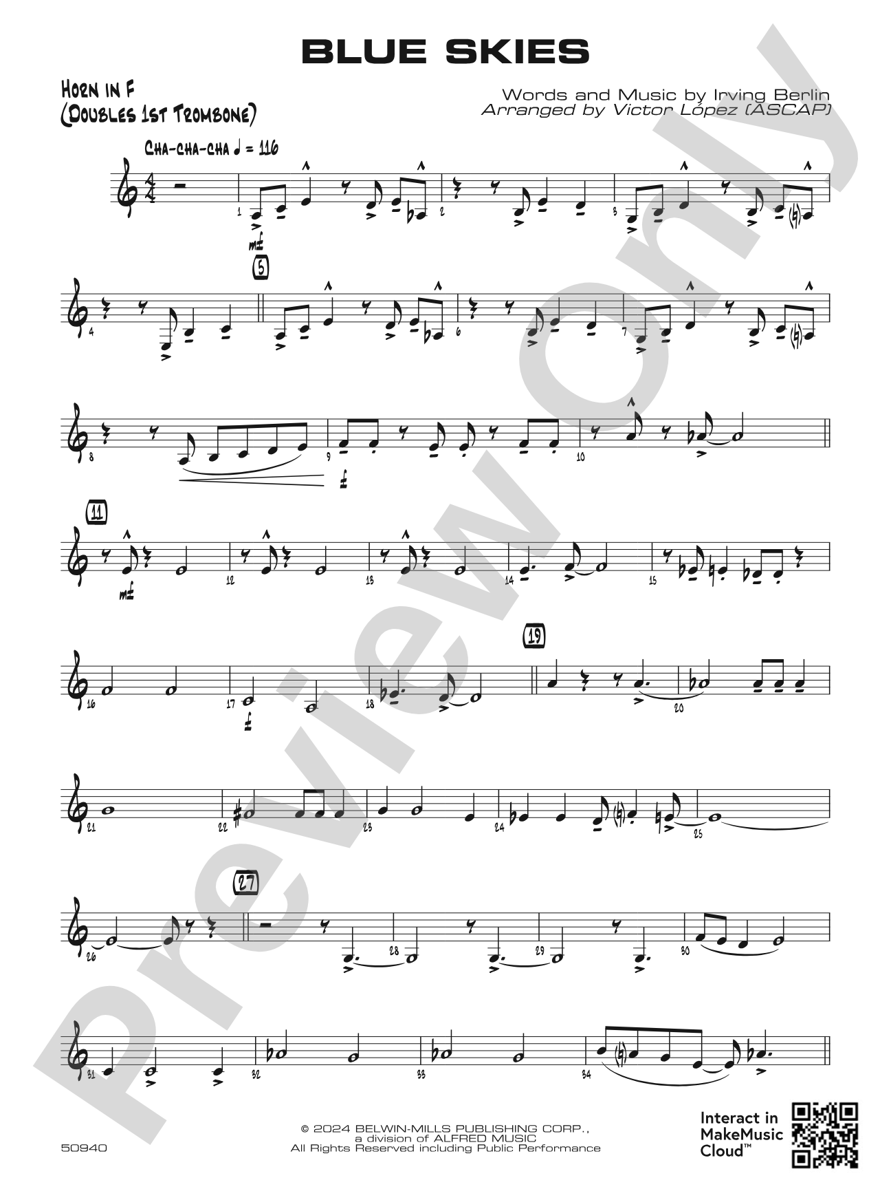 Blue Skies: 1st F Horn