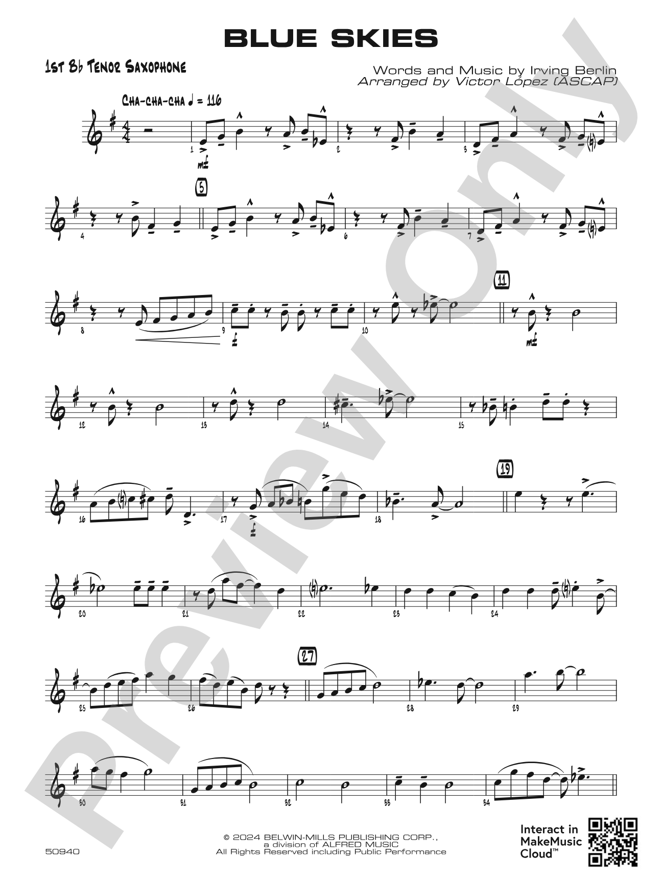 Blue Skies: B-flat Tenor Saxophone