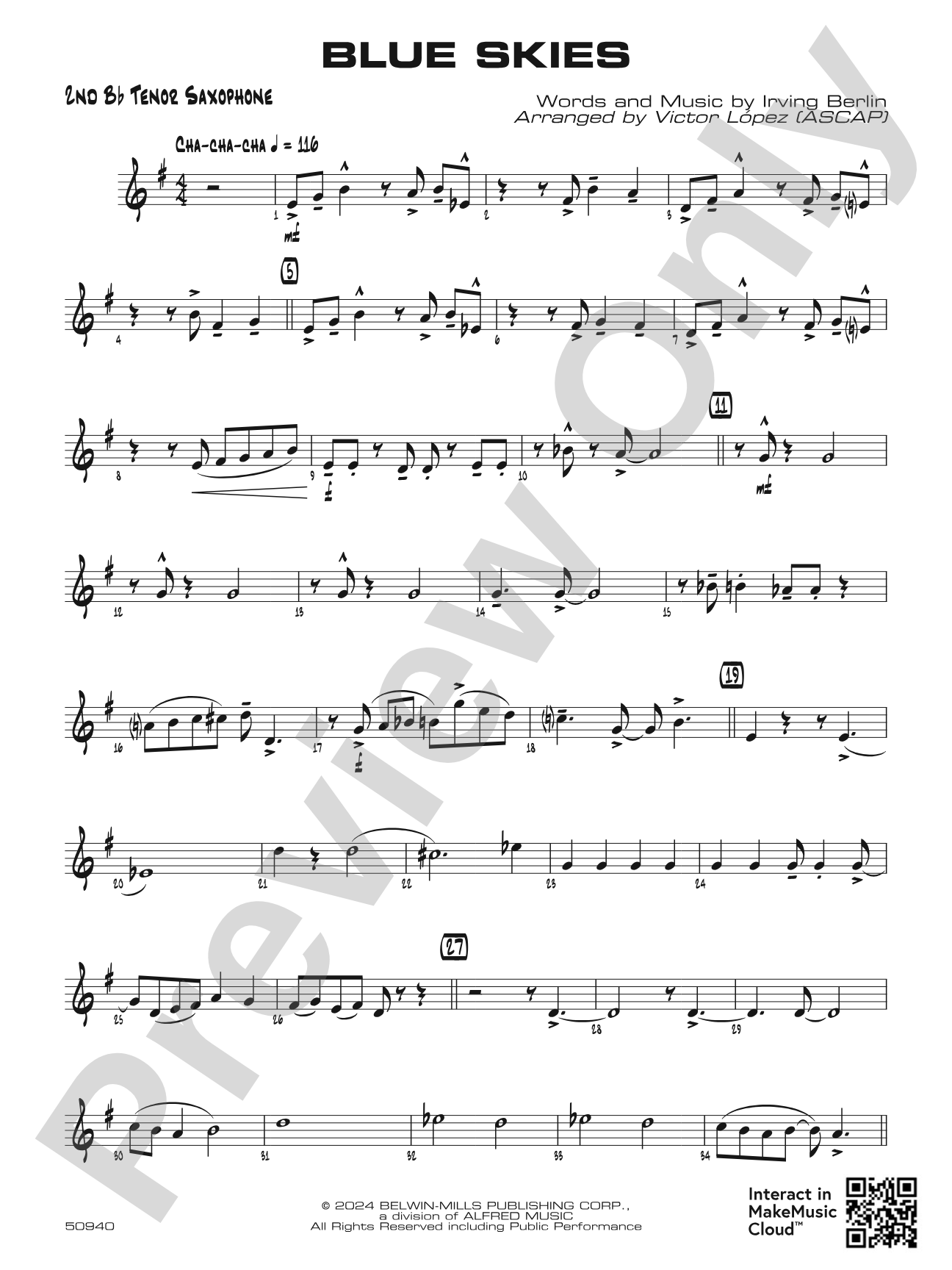 Blue Skies: 2nd B-flat Tenor Saxophone