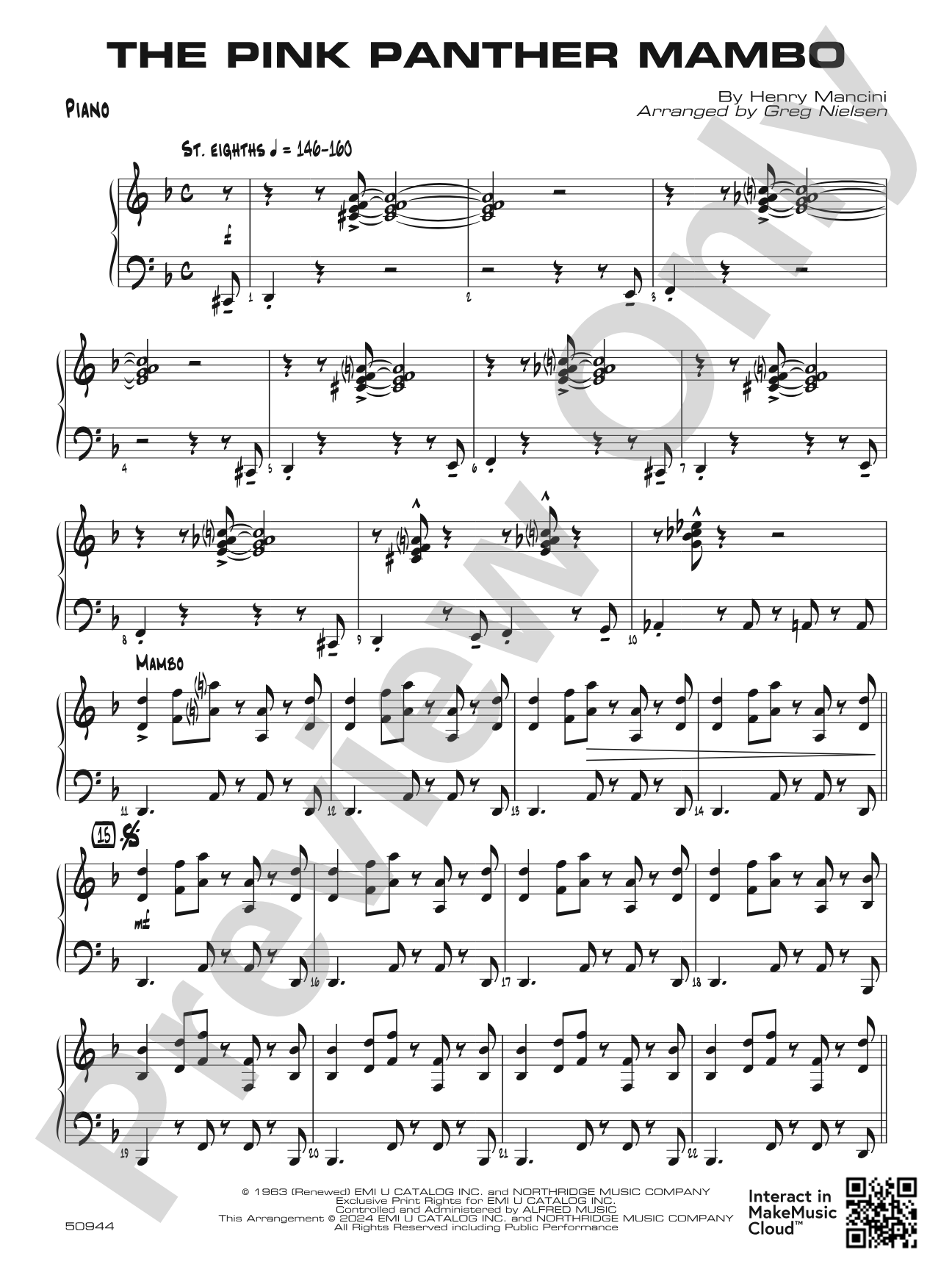The Pink Panther Mambo: Piano Accompaniment