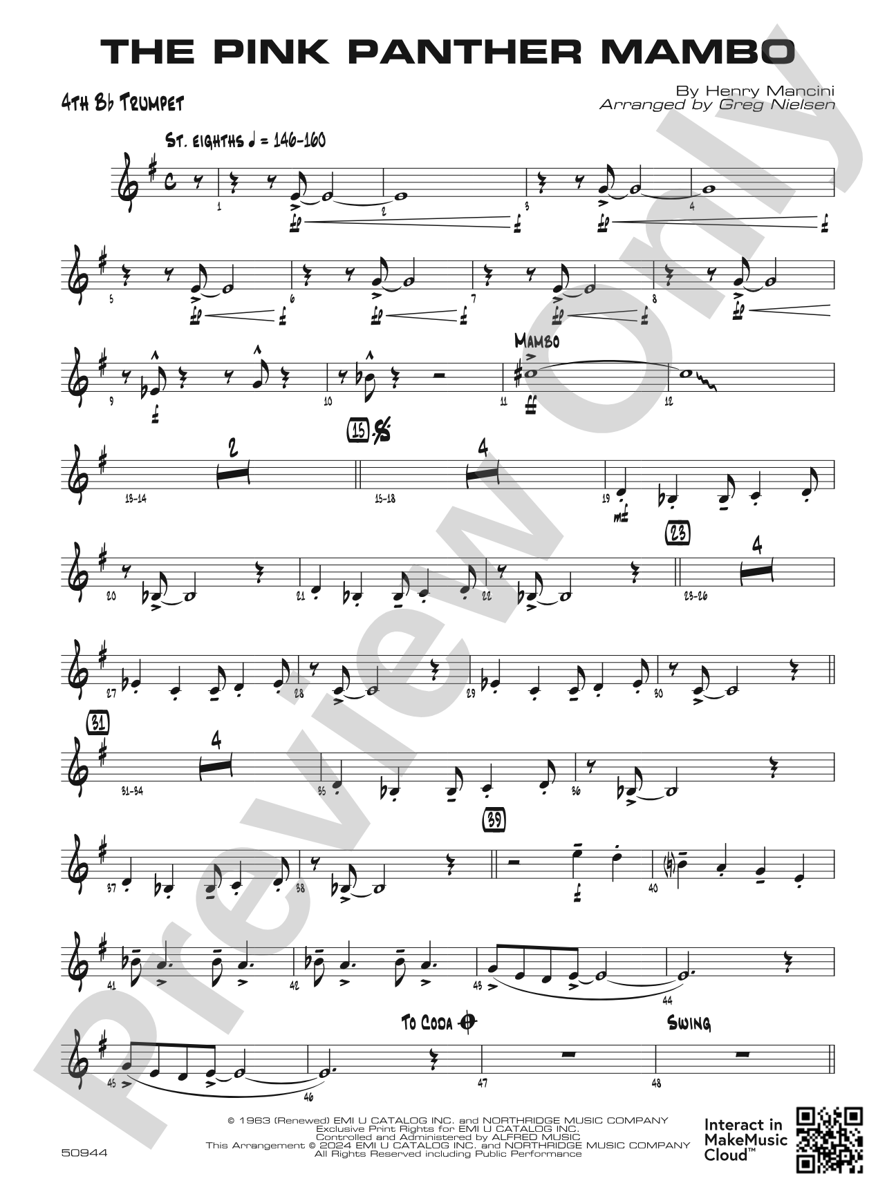 The Pink Panther Mambo: 4th B-flat Trumpet